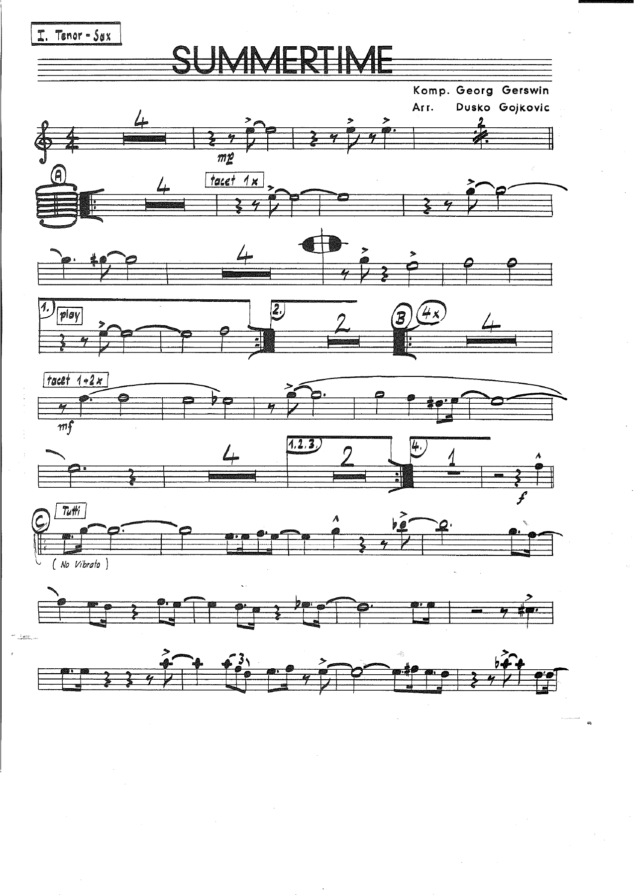 Sax ten 1 — sheet music cover (first page)