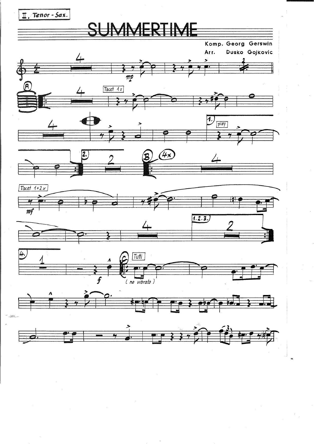 Sax ten 2 — sheet music cover (first page)
