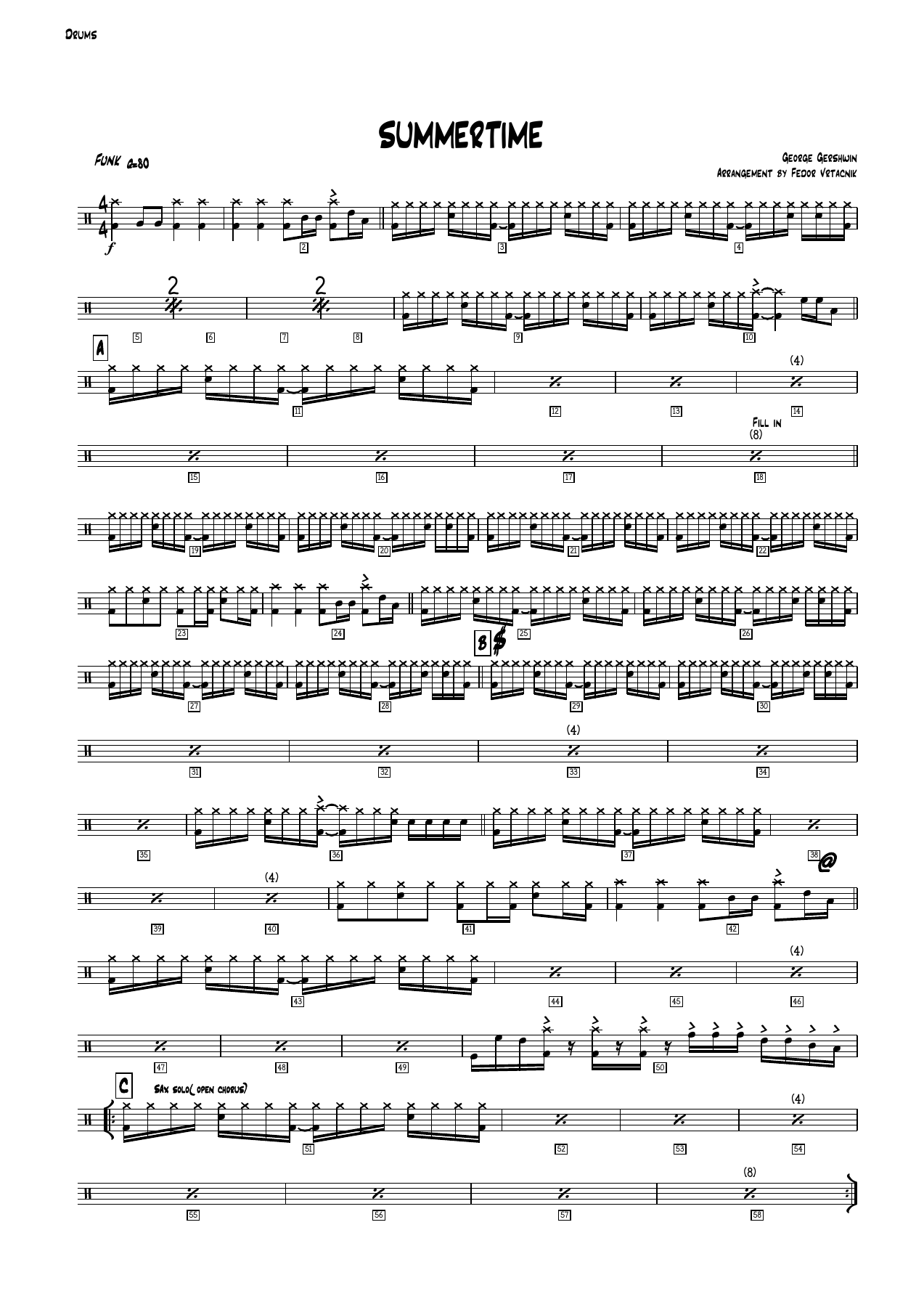 SUMMERTIME - vocal & big band Drums — big_band_vocal sheet music arranged by Mr. X | Jazz Standard