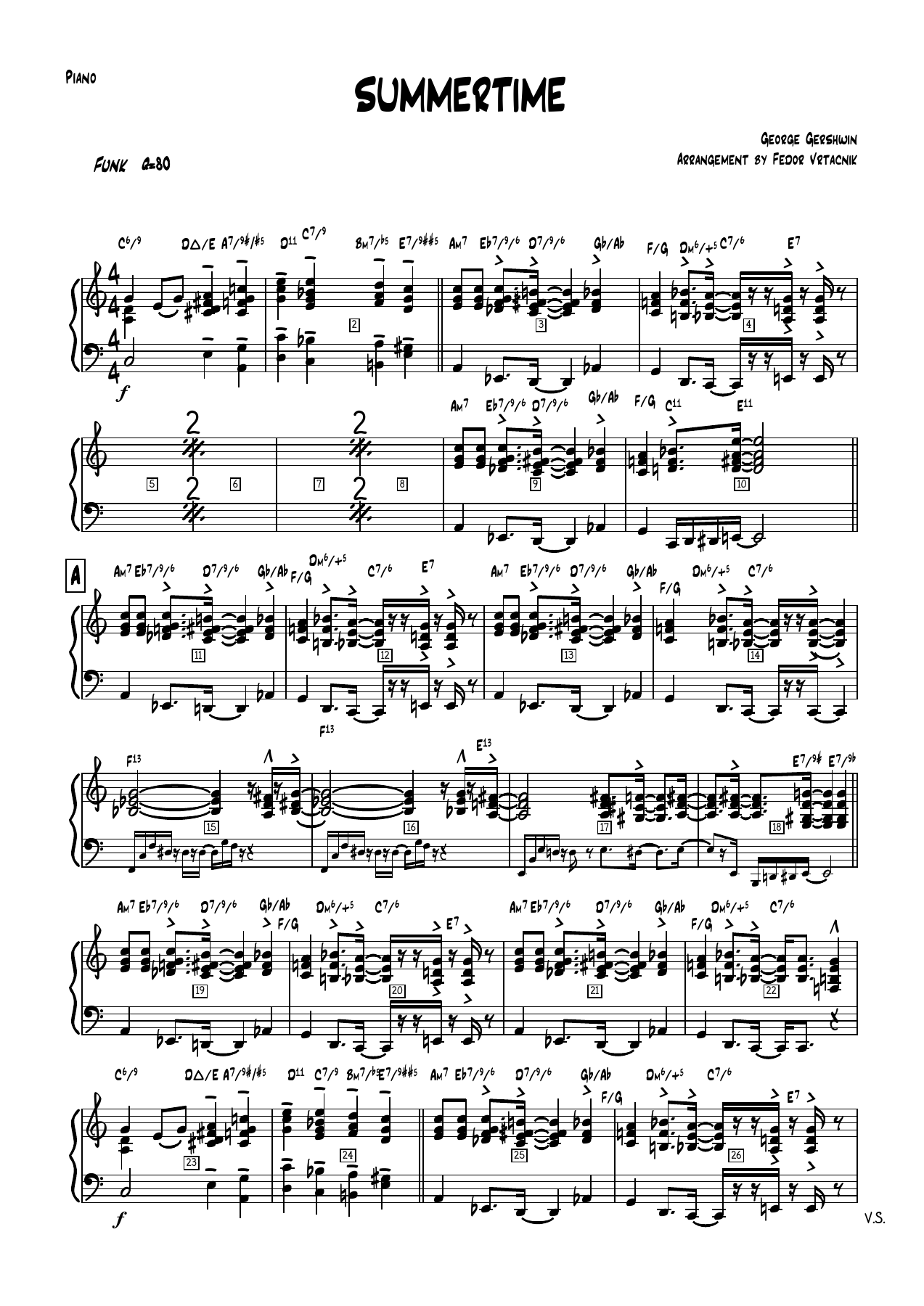 SUMMERTIME - vocal & big band Piano — big_band_vocal sheet music arranged by Mr. X | Jazz Standard