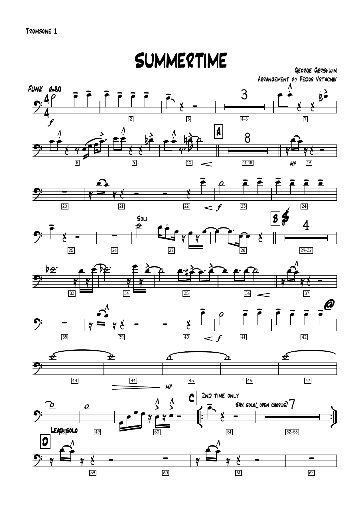 SUMMERTIME - vocal & big band Trombone — big_band_vocal sheet music arranged by Mr. X | Jazz Standard