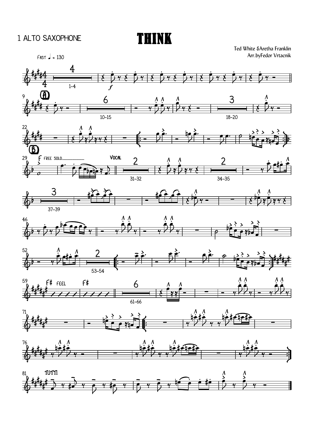 THINK 1 Alto Saxophone — sheet music cover (first page)