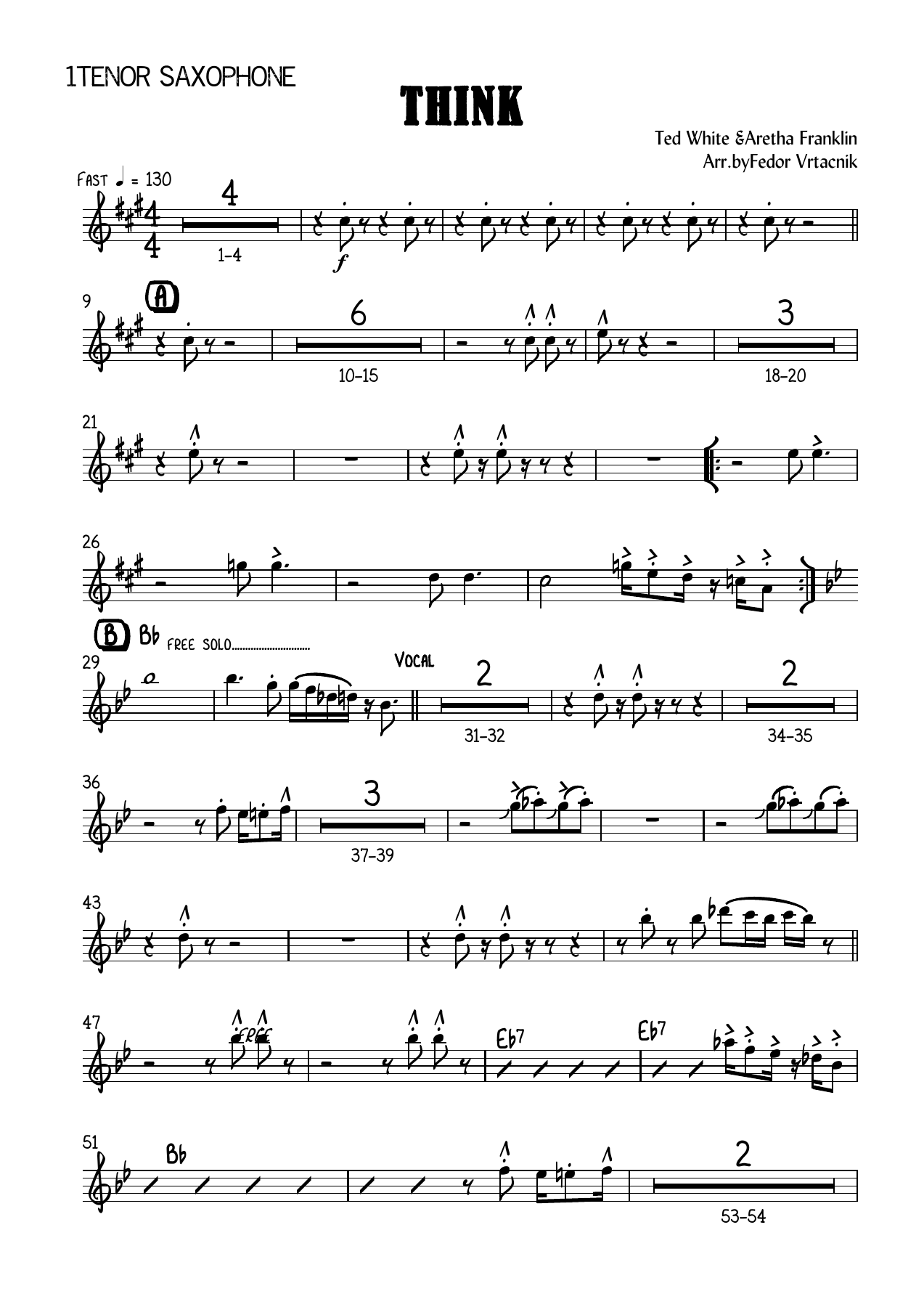 THINK 1Tenor Saxophone — sheet music cover (first page)