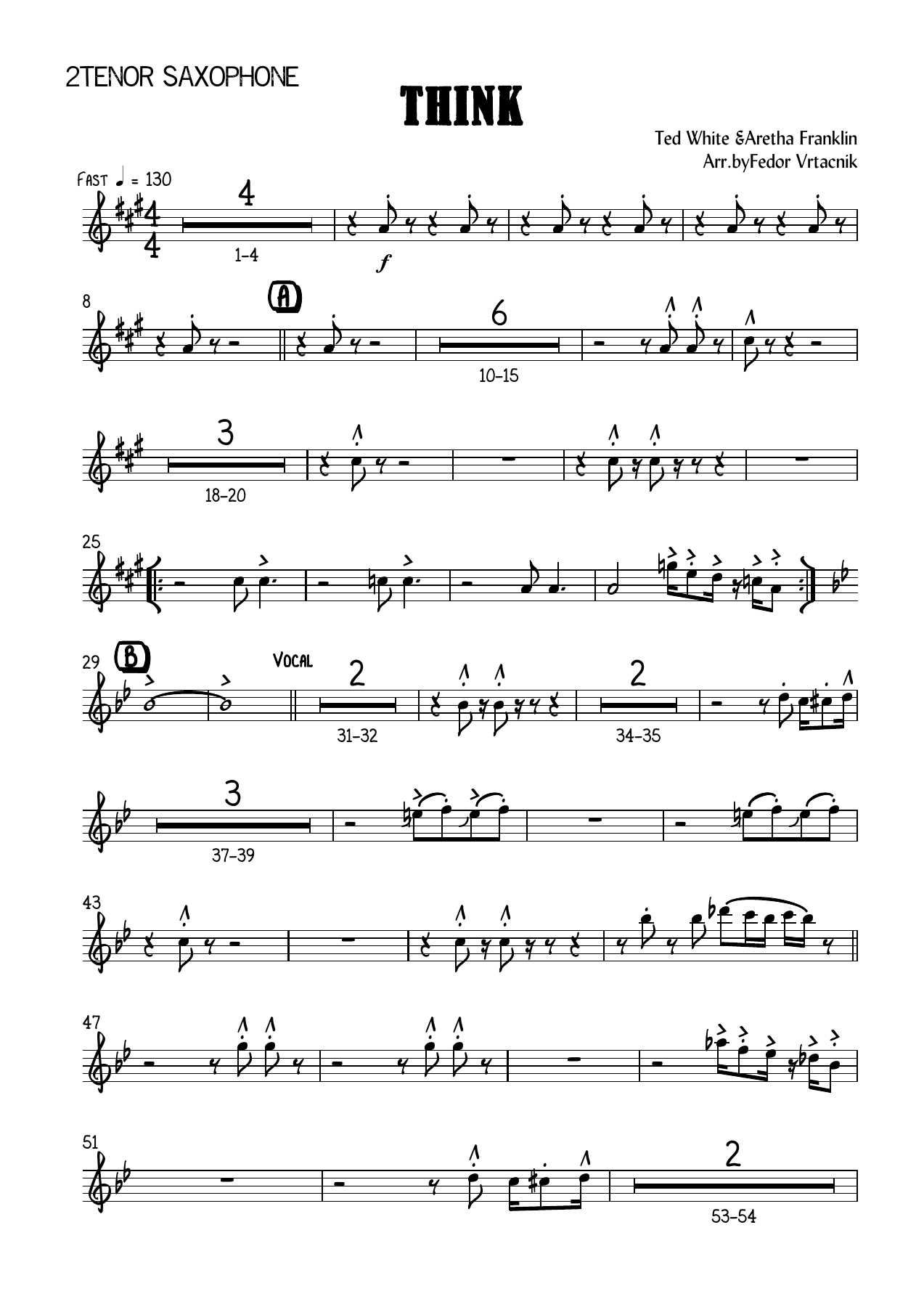 THINK 2Tenor Saxophone — big_band_vocal sheet music arranged by Mr. X | Swing