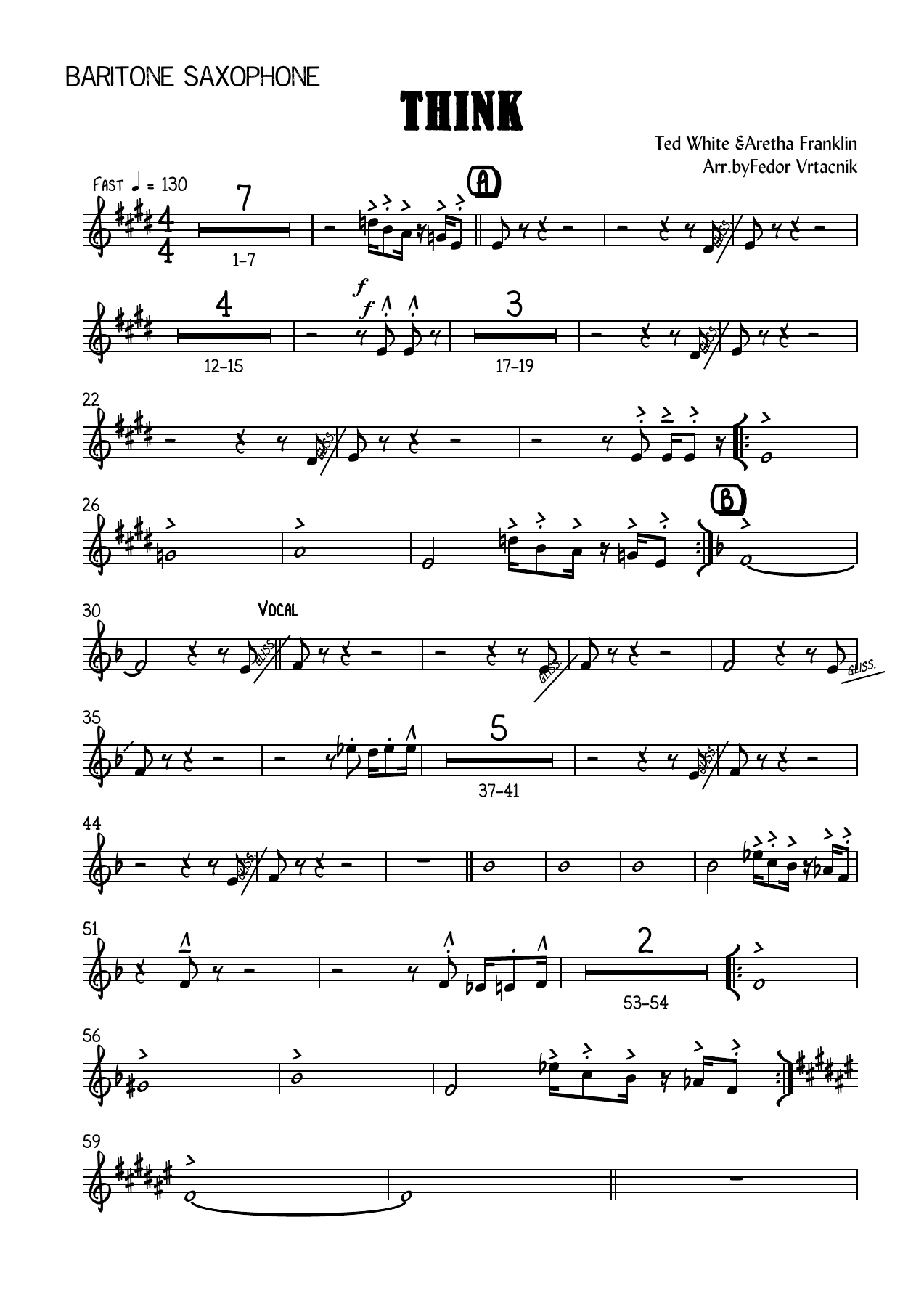 THINK Baritone Saxophone — sheet music cover (first page)