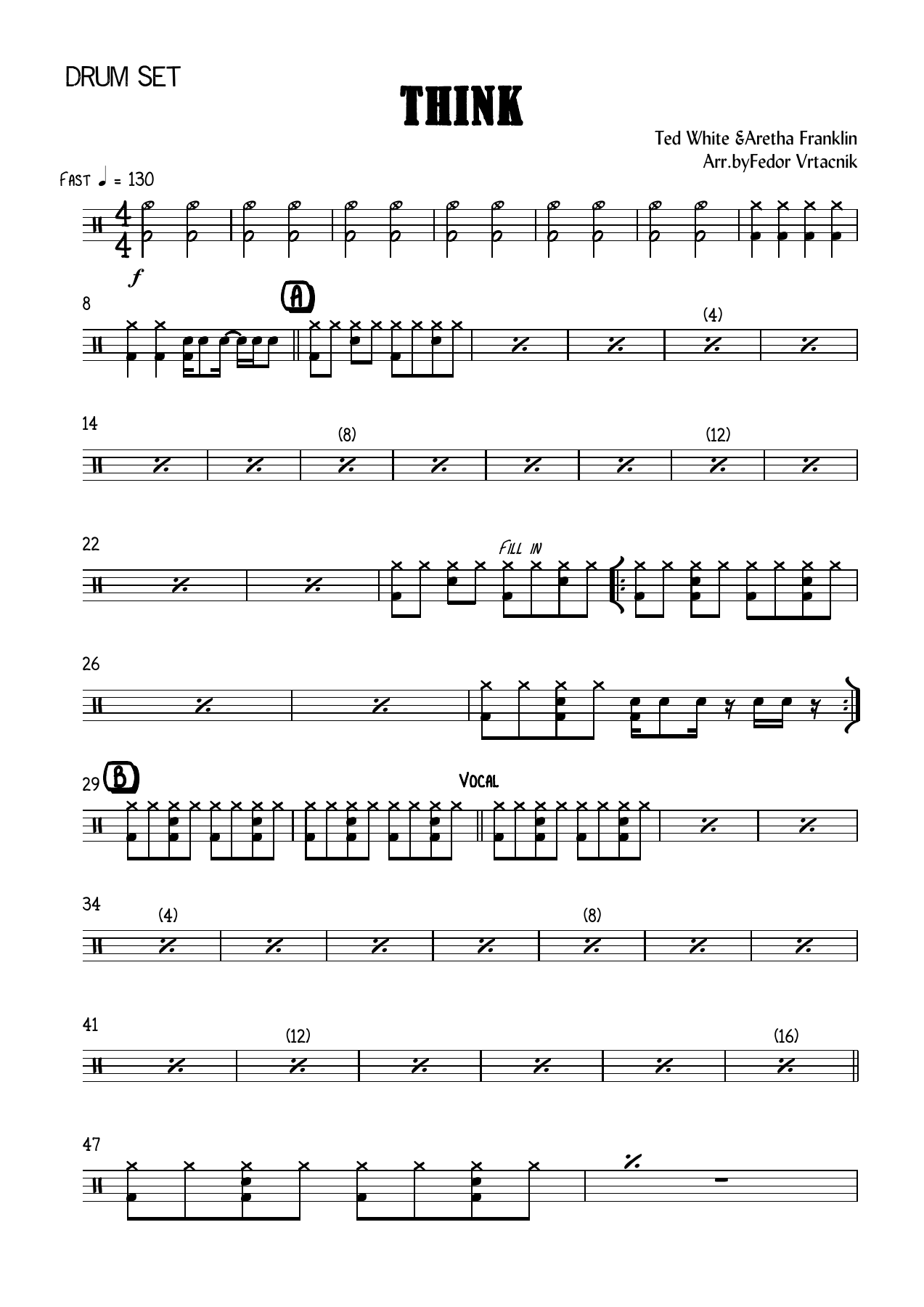 THINK Drum Set — sheet music cover (first page)