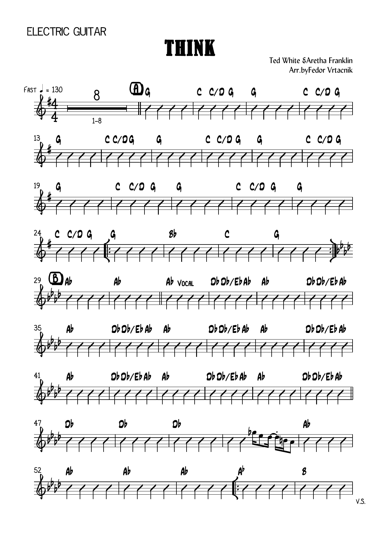 THINK Electric Guitar — big_band_vocal sheet music arranged by Mr. X | Funk