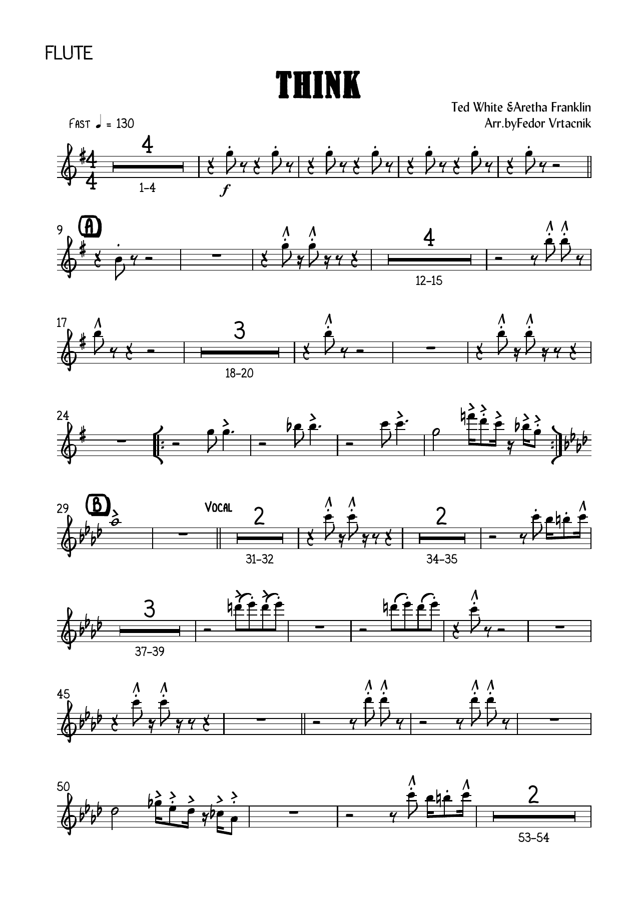 THINK Flute — big_band_vocal sheet music arranged by Mr. X | Funk