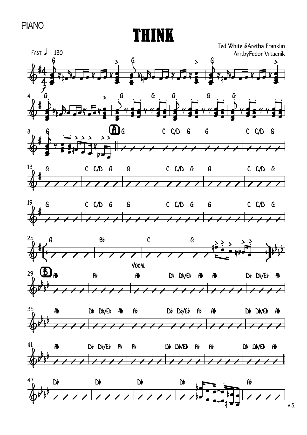 THINK Piano — sheet music cover (first page)