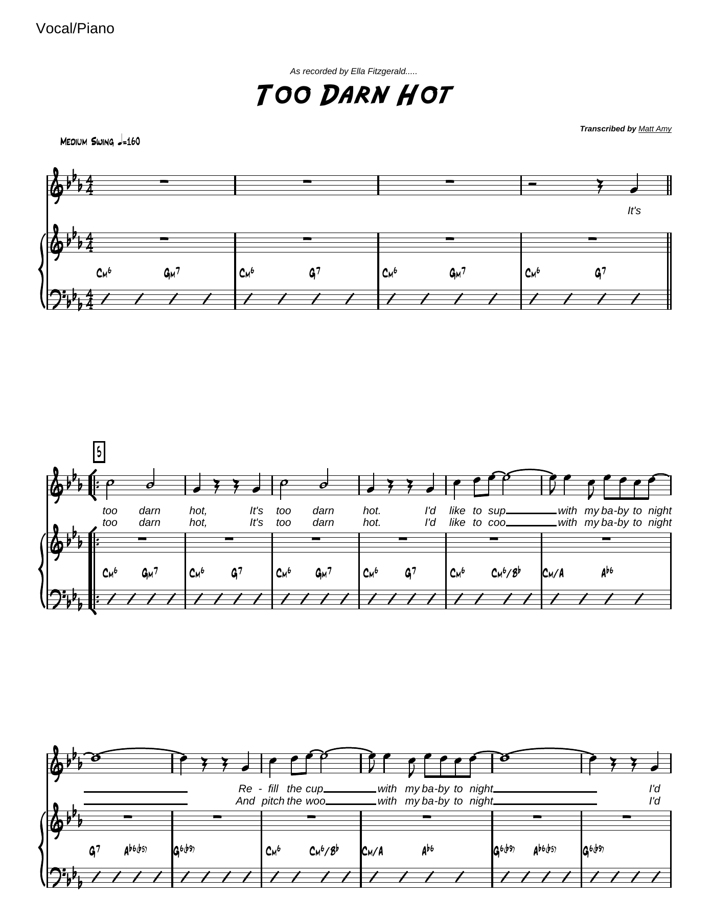 Too Darn Hot — sheet music cover (first page)