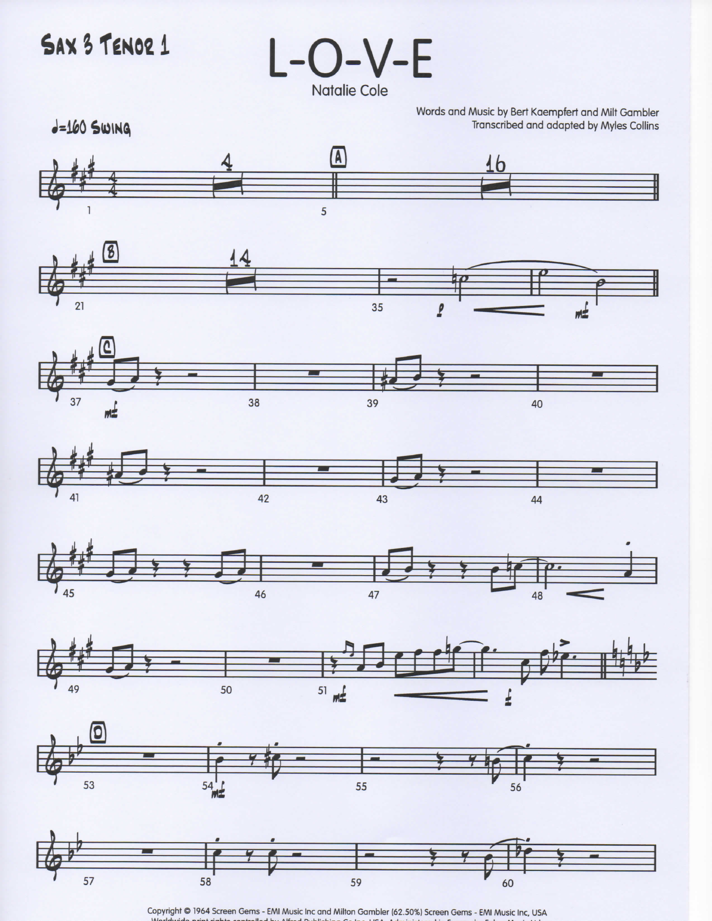 LOVE Sax3Tenor1 pg1 — big_band_vocal sheet music arranged by Mr. X | Jazz Standard