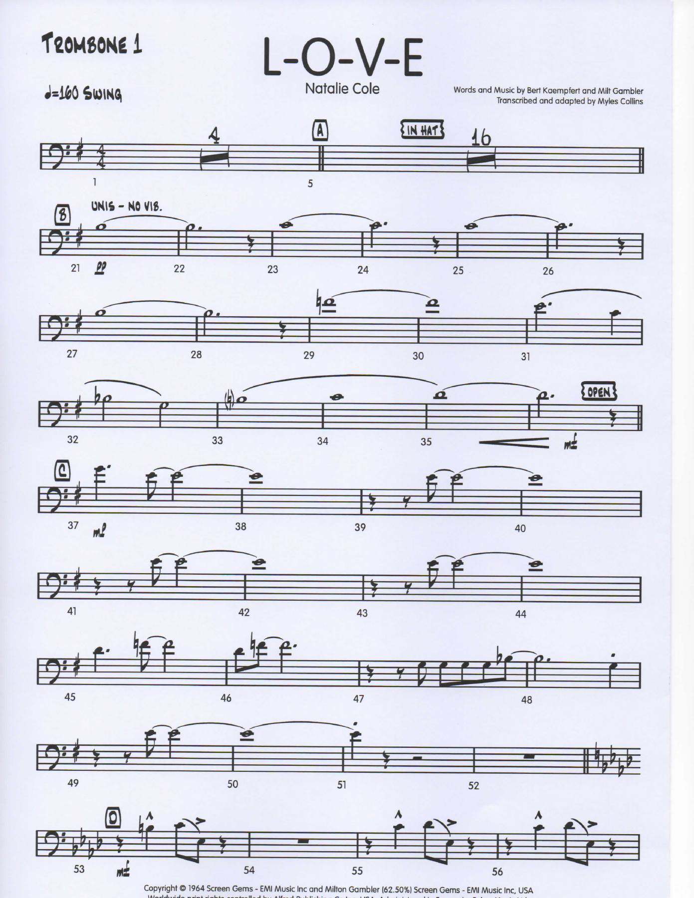 LOVE Trombone1 pg1 — sheet music cover (first page)