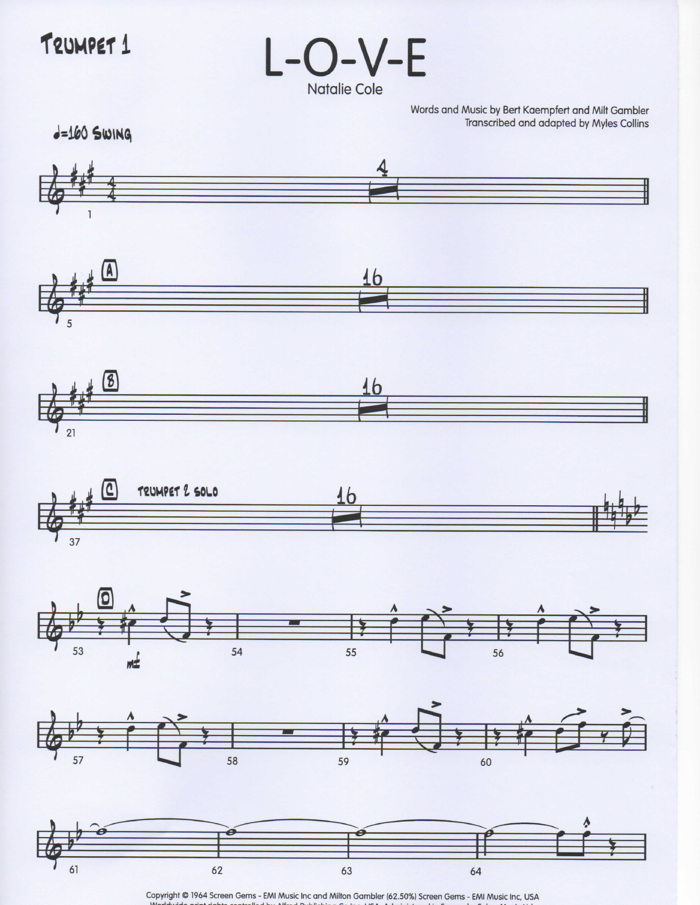 LOVE Trumpet1 pg1 — big_band_vocal sheet music arranged by Mr. X | Jazz Standard