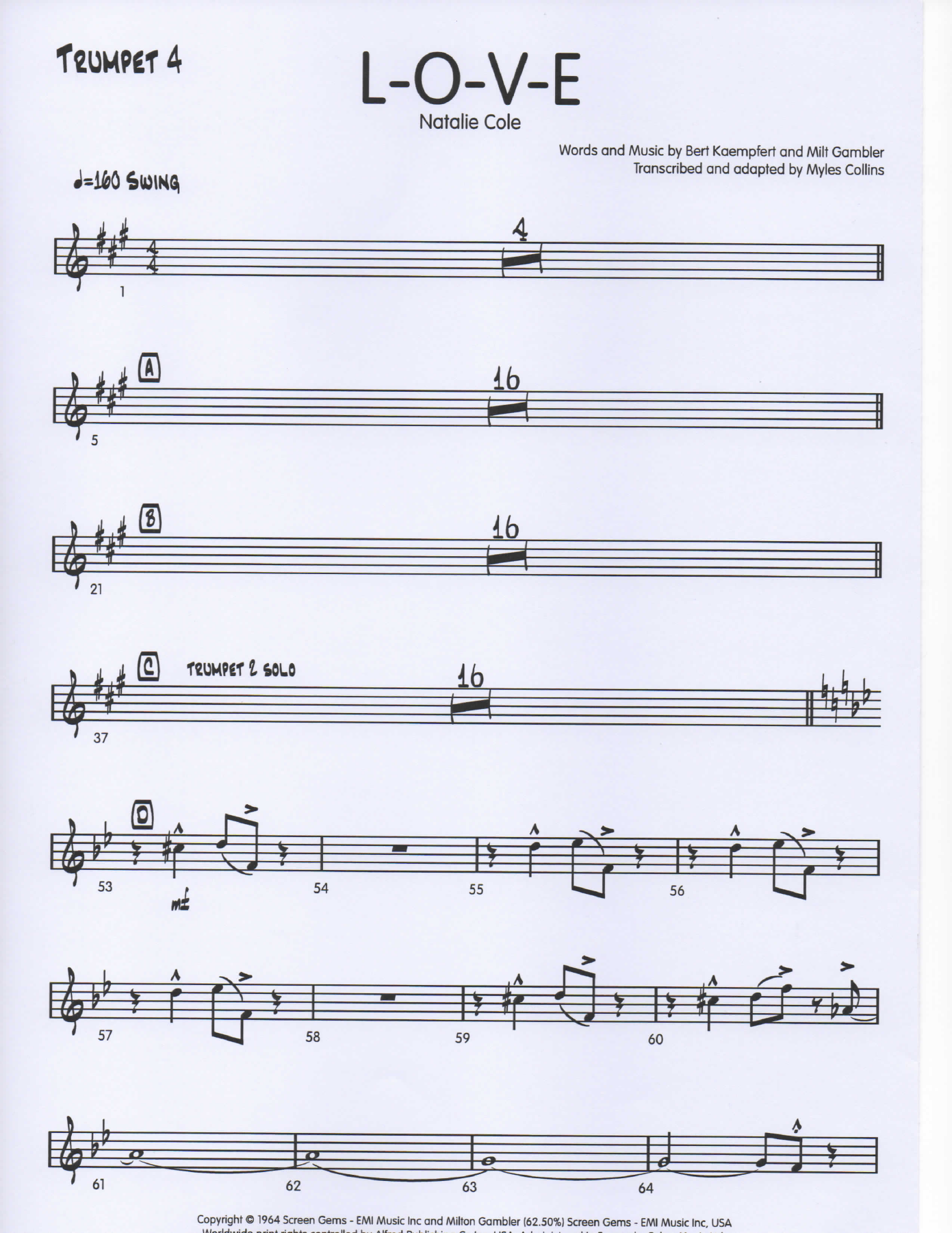 LOVE Trumpet4 pg1 — big_band_vocal sheet music arranged by Mr. X | Jazz Standard