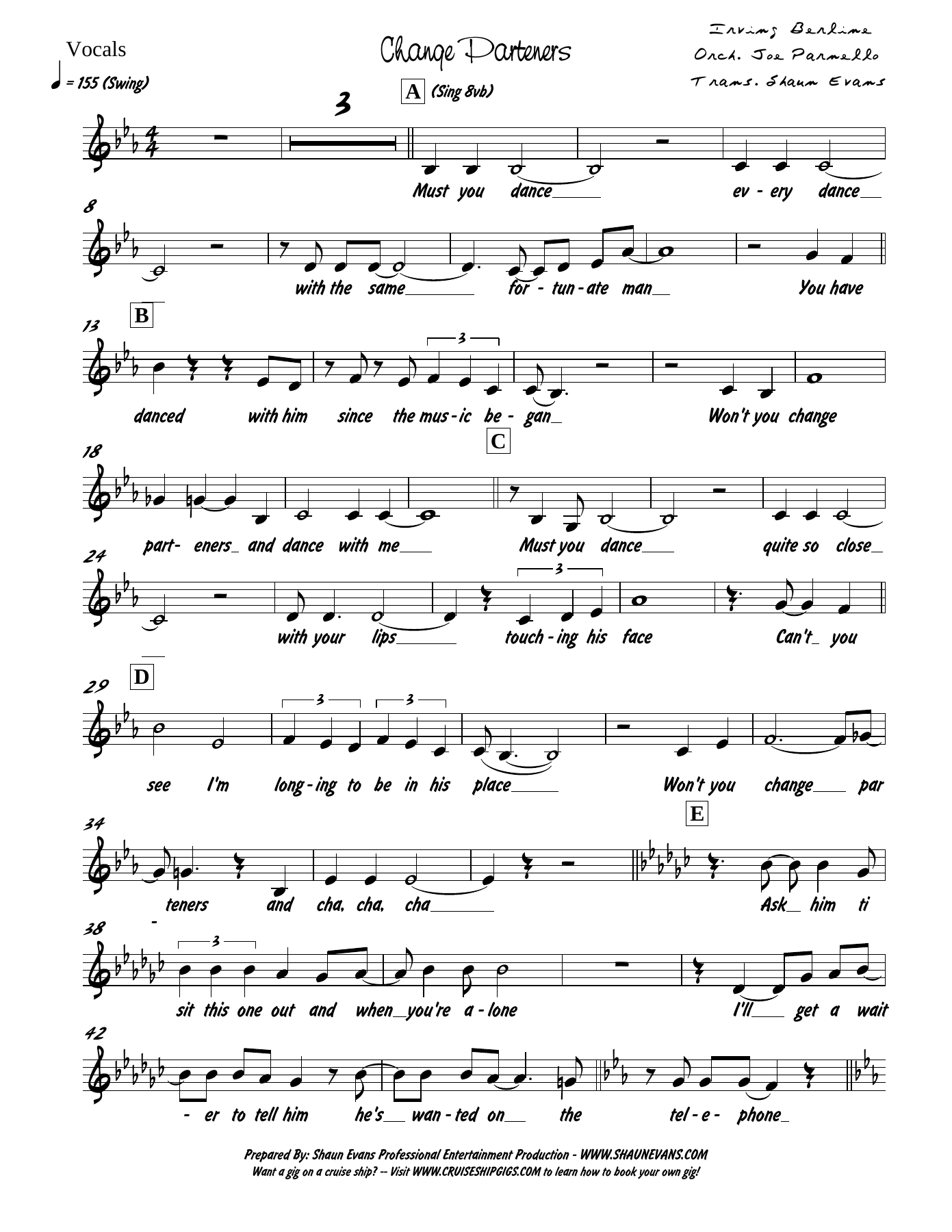 Change Partners- Arr Shaun Evans — sheet music preview