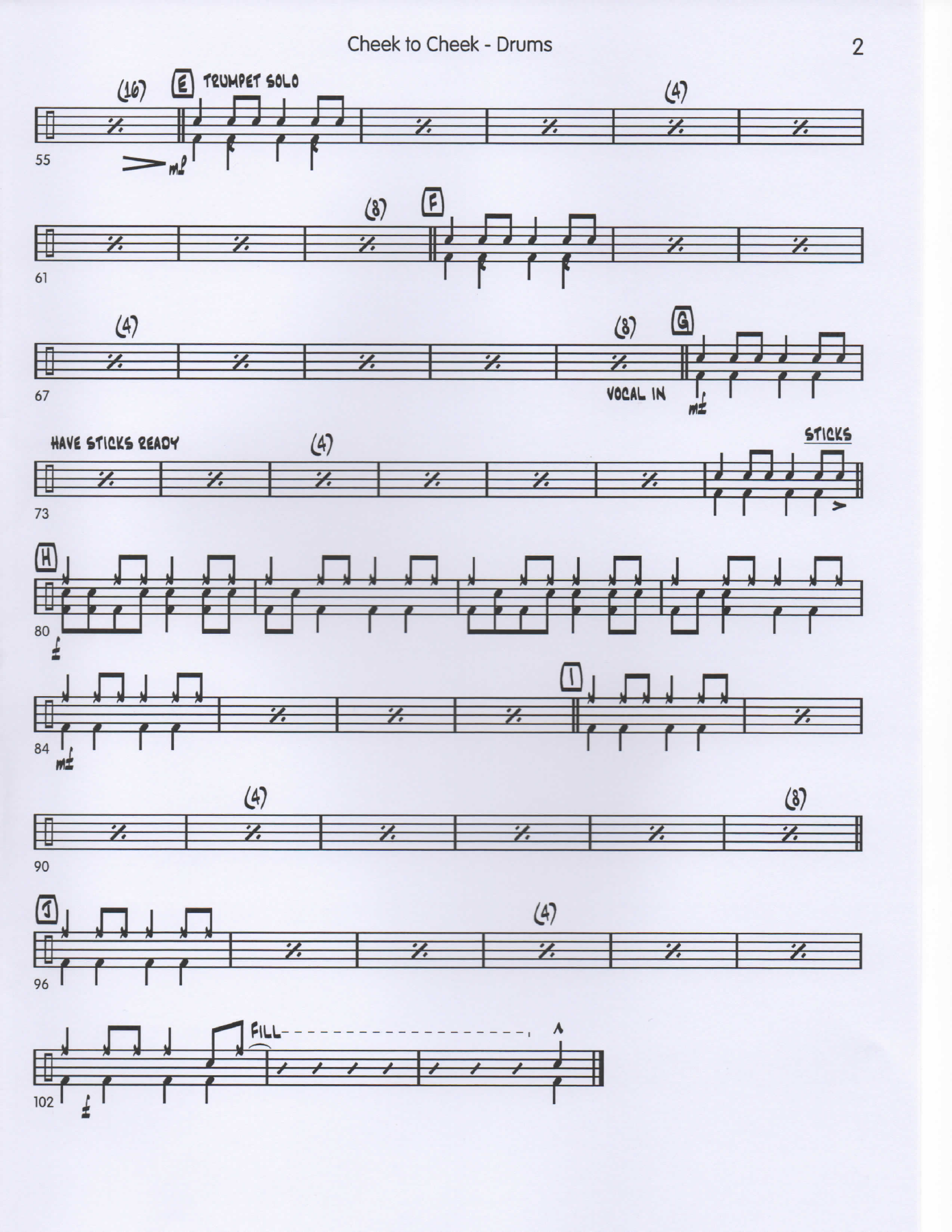 Cheek to Cheek Drums pg2 — sheet music cover (first page)