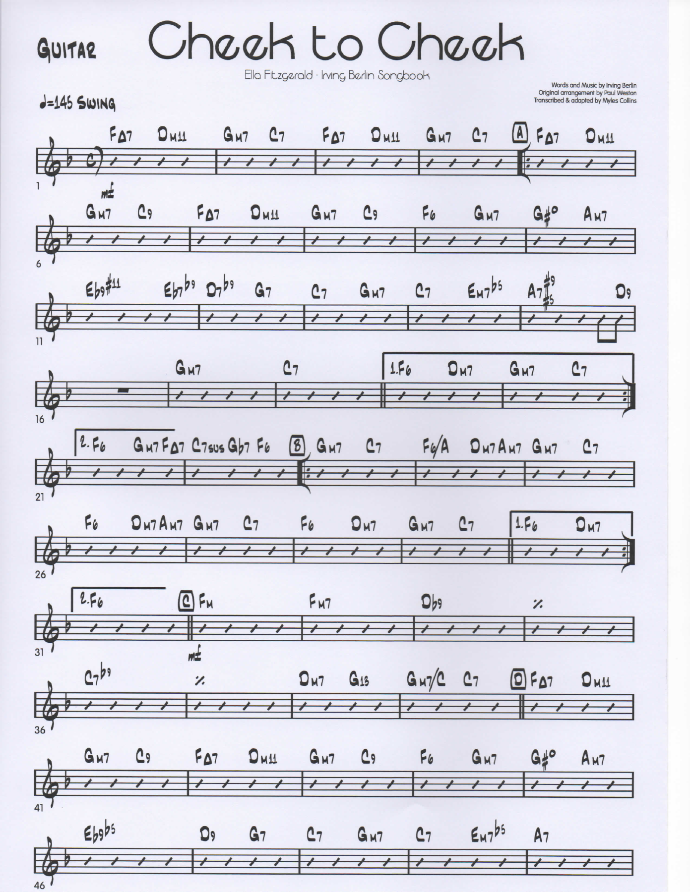 Cheek to Cheek Guitar pg1 — sheet music cover (first page)