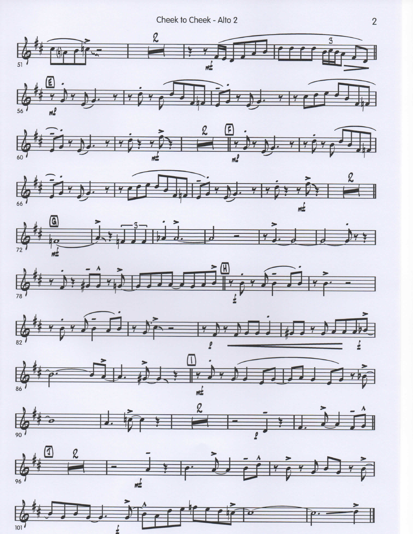 Cheek to Cheek Sax2Alto2 pg2 — sheet music cover (first page)