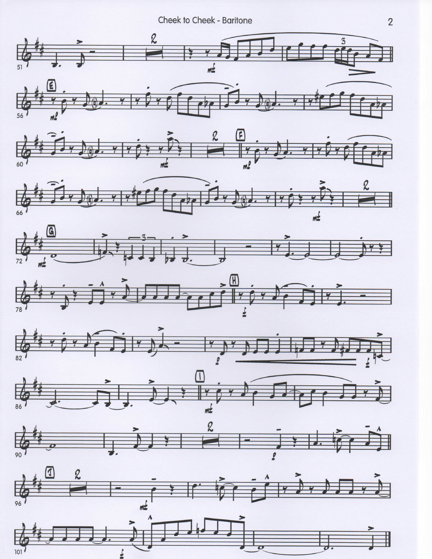 Cheek to Cheek Sax5Baritone pg2 — sheet music cover (first page)