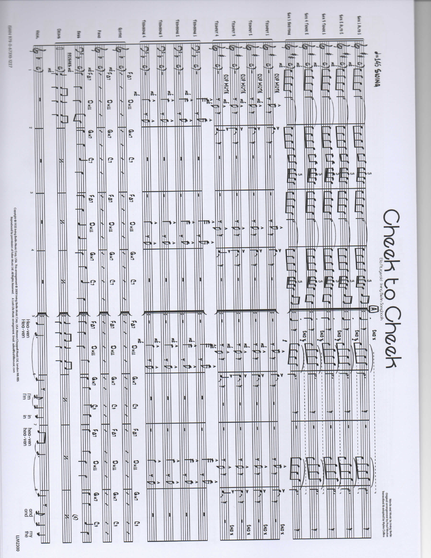 Cheek to Cheek Score pg1 — big_band_vocal sheet music arranged by Mr. X | Jazz Standard