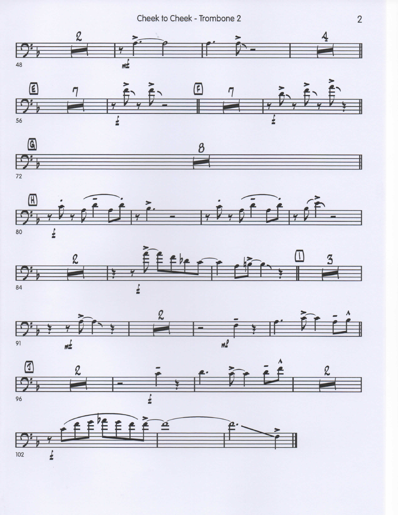 Cheek to Cheek Trombone2 pg2 — big_band_vocal sheet music arranged by Mr. X | Jazz Standard