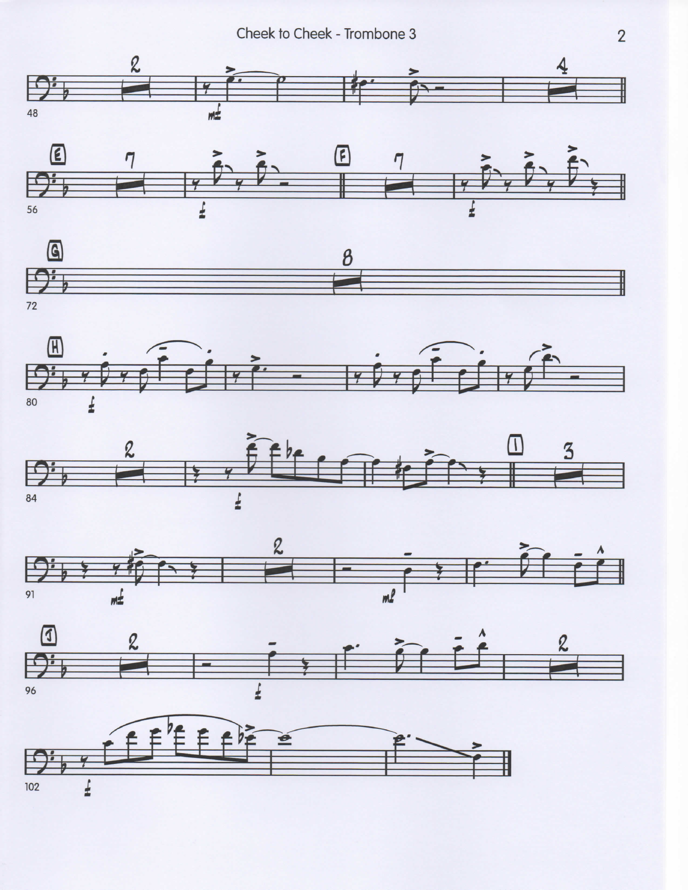 Cheek to Cheek Trombone3 pg2 — big_band_vocal sheet music arranged by Mr. X | Jazz Standard