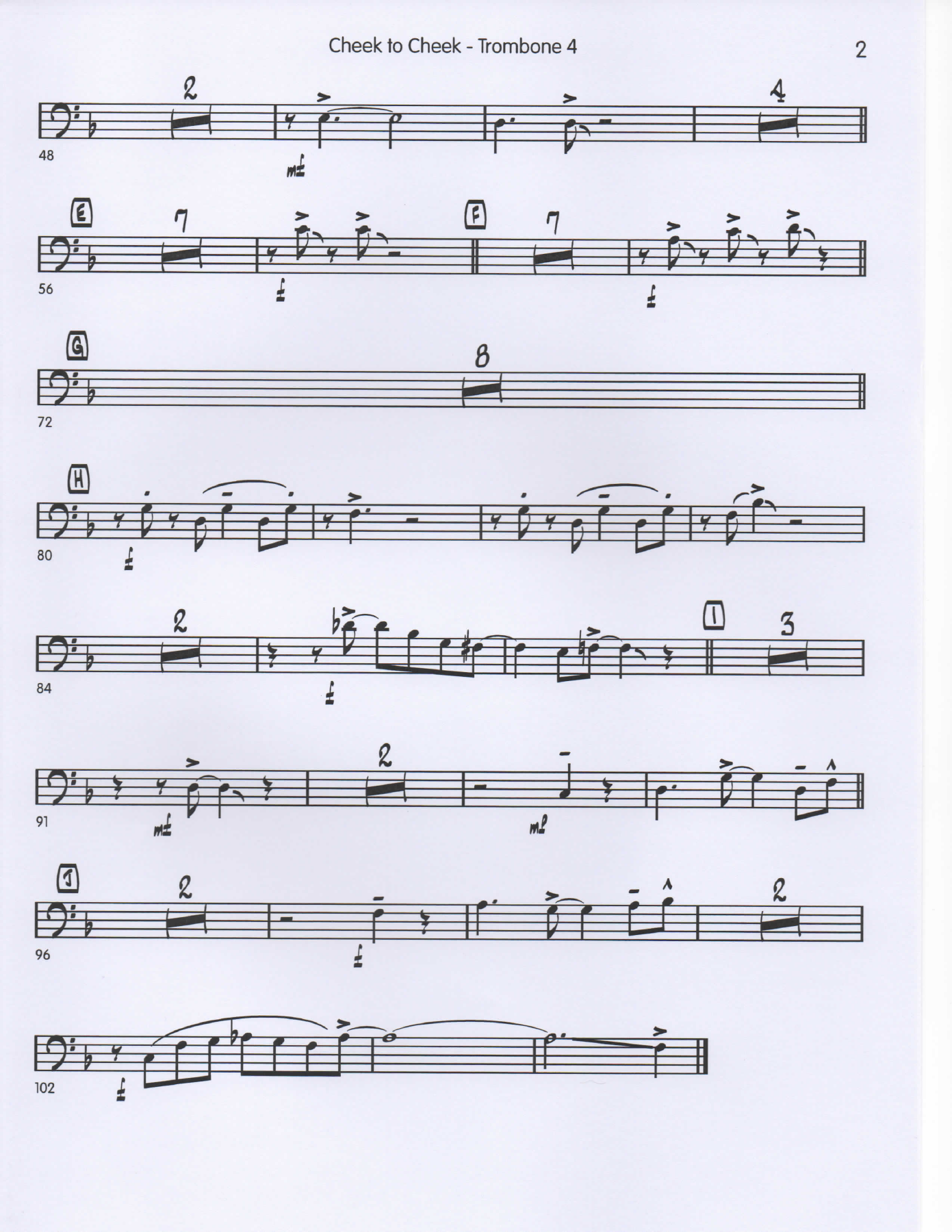 Cheek to Cheek Trombone4 pg2 — sheet music cover (first page)