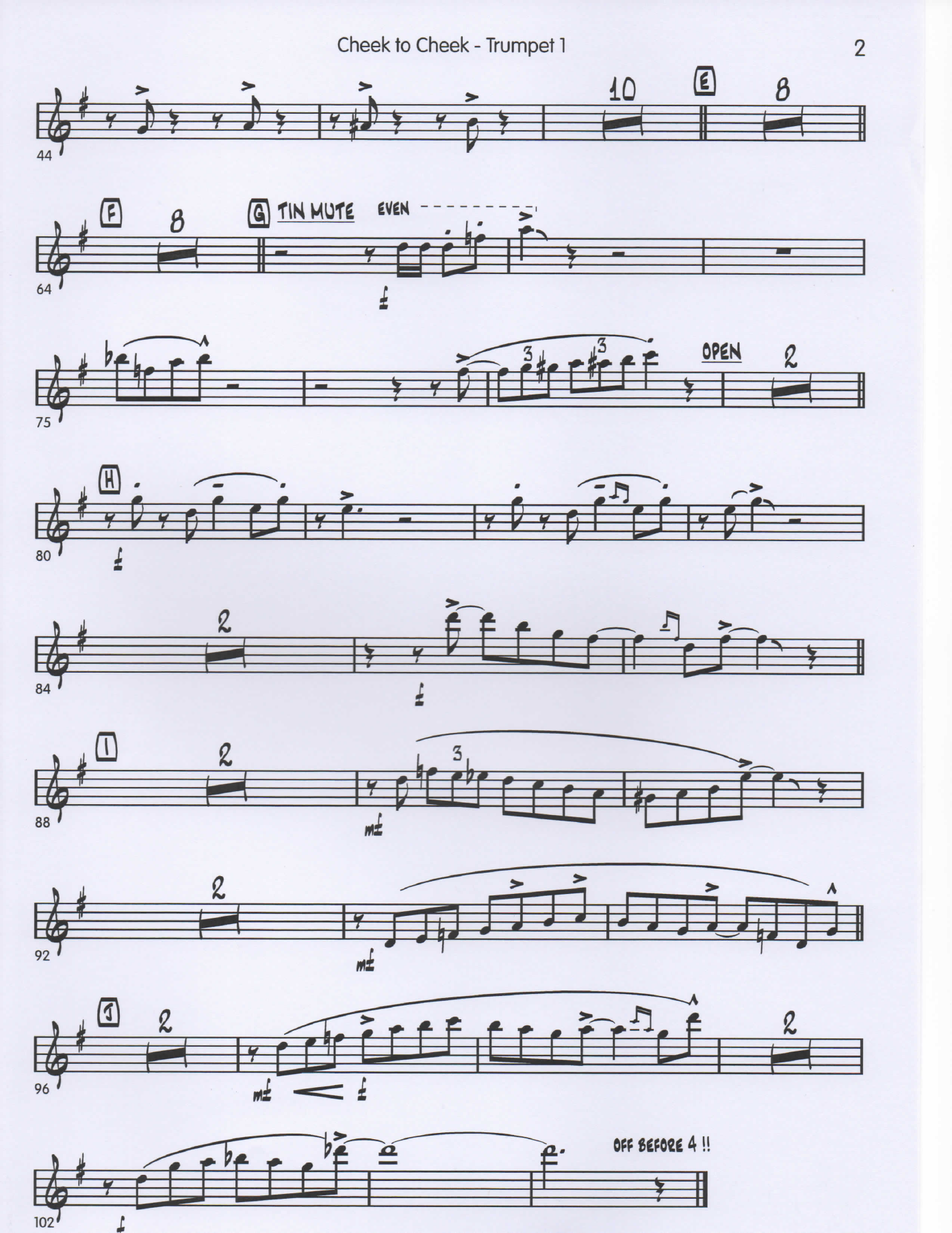 Cheek to Cheek Trumpet1 pg2 — big_band_vocal sheet music arranged by Mr. X | Jazz Standard