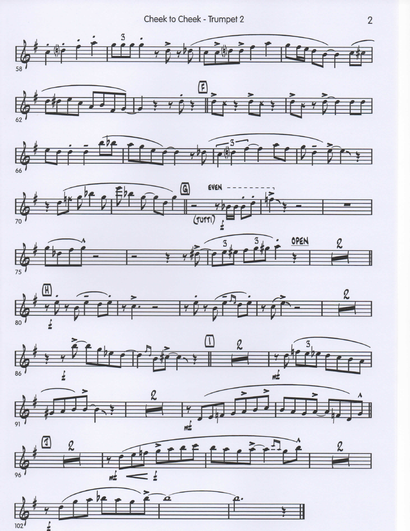 Cheek to Cheek Trumpet2 pg2 — sheet music cover (first page)