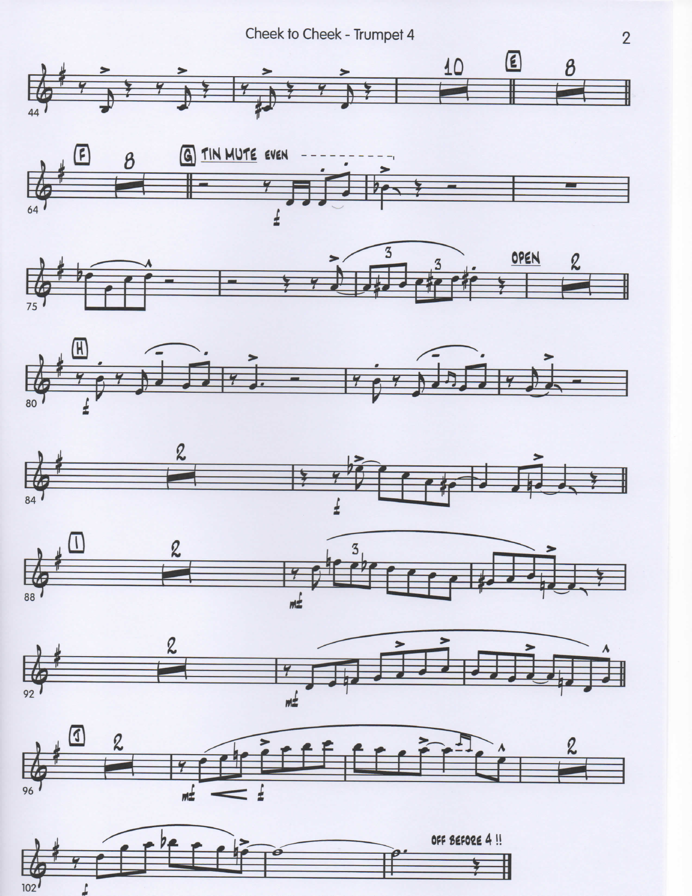 Cheek to Cheek Trumpet4 pg2 — big_band_vocal sheet music arranged by Mr. X | Jazz Standard