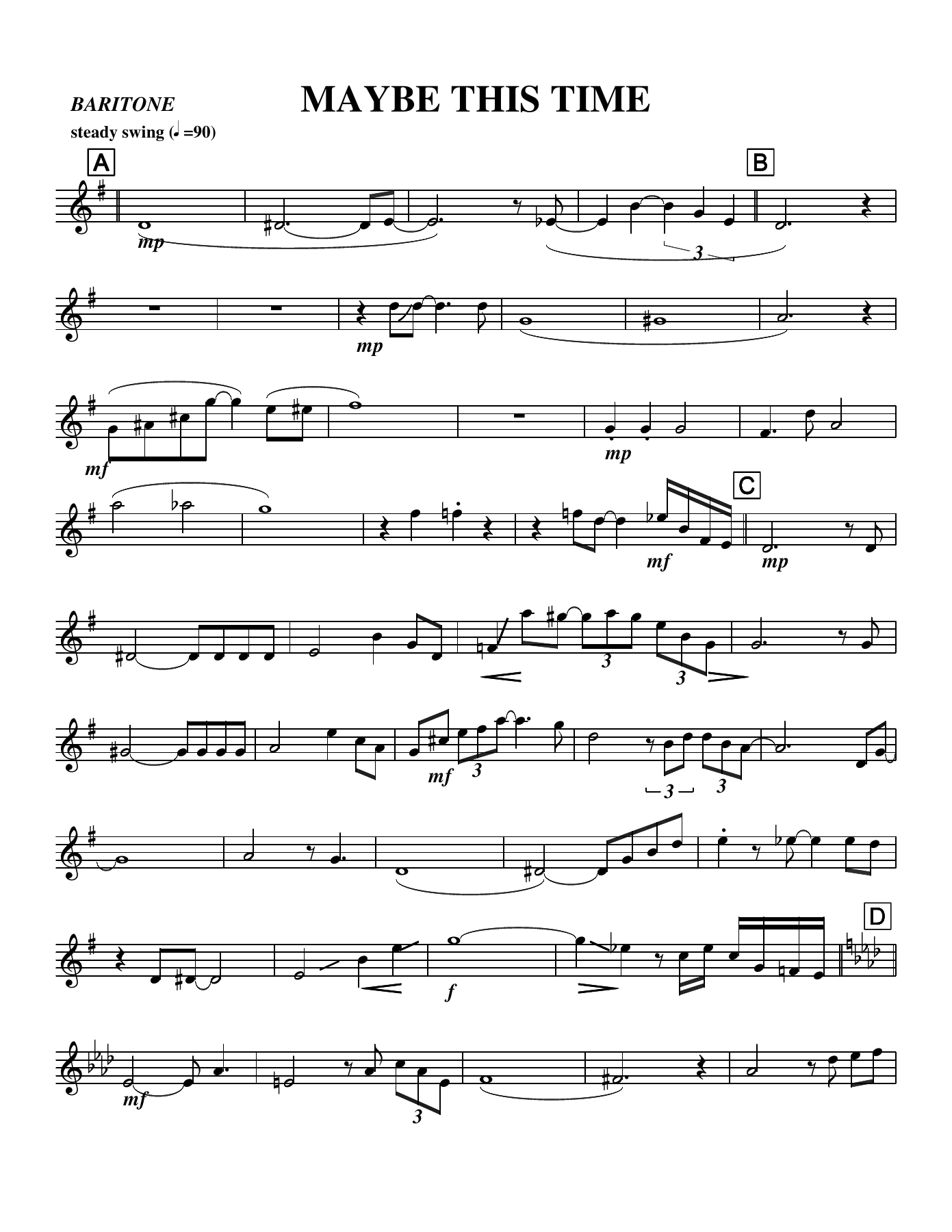 MAYBE THIS TIME baritone — sheet music cover (first page)