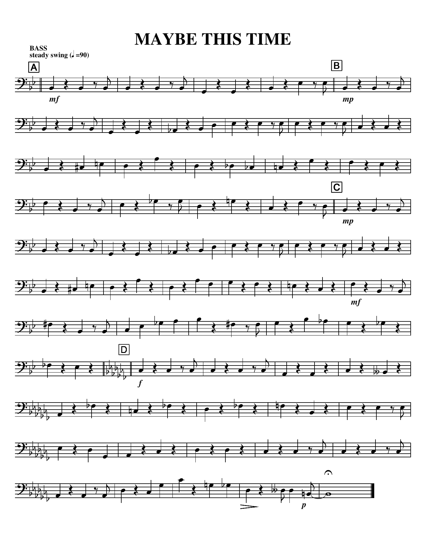 Maybe This Time bass — sheet music cover (first page)