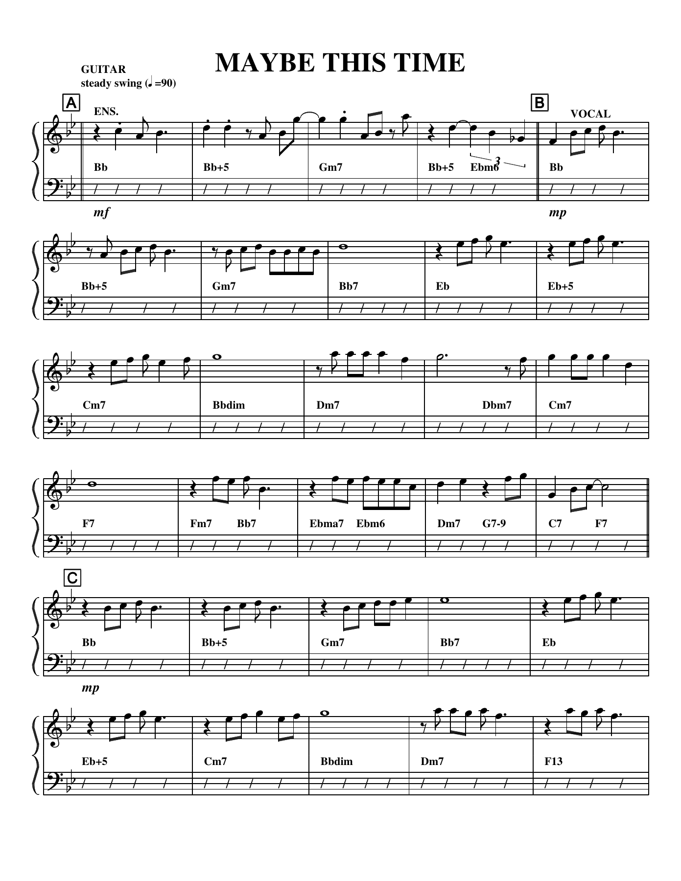Maybe This Time guitar — sheet music cover (first page)