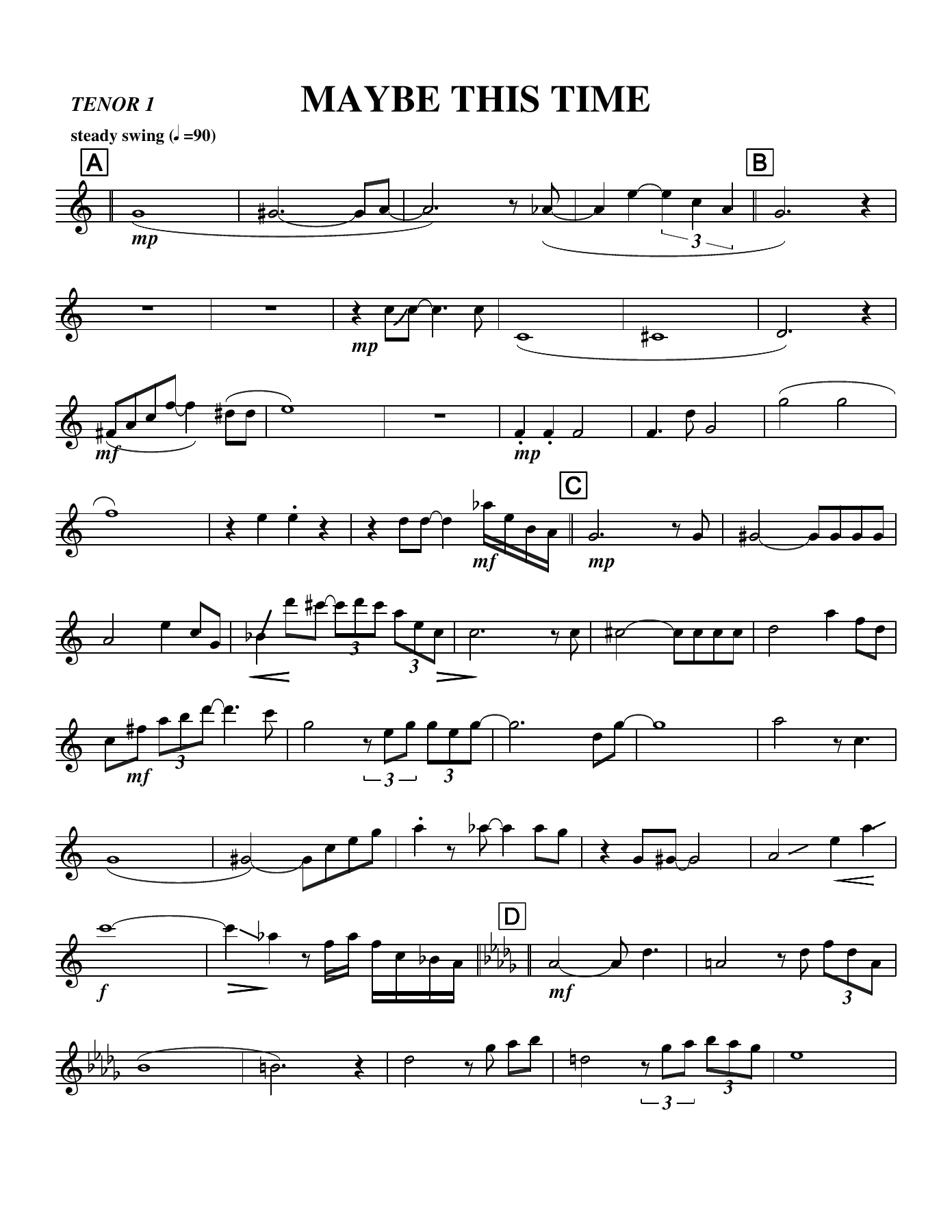 MAYBE THIS TIME tenor — sheet music cover (first page)