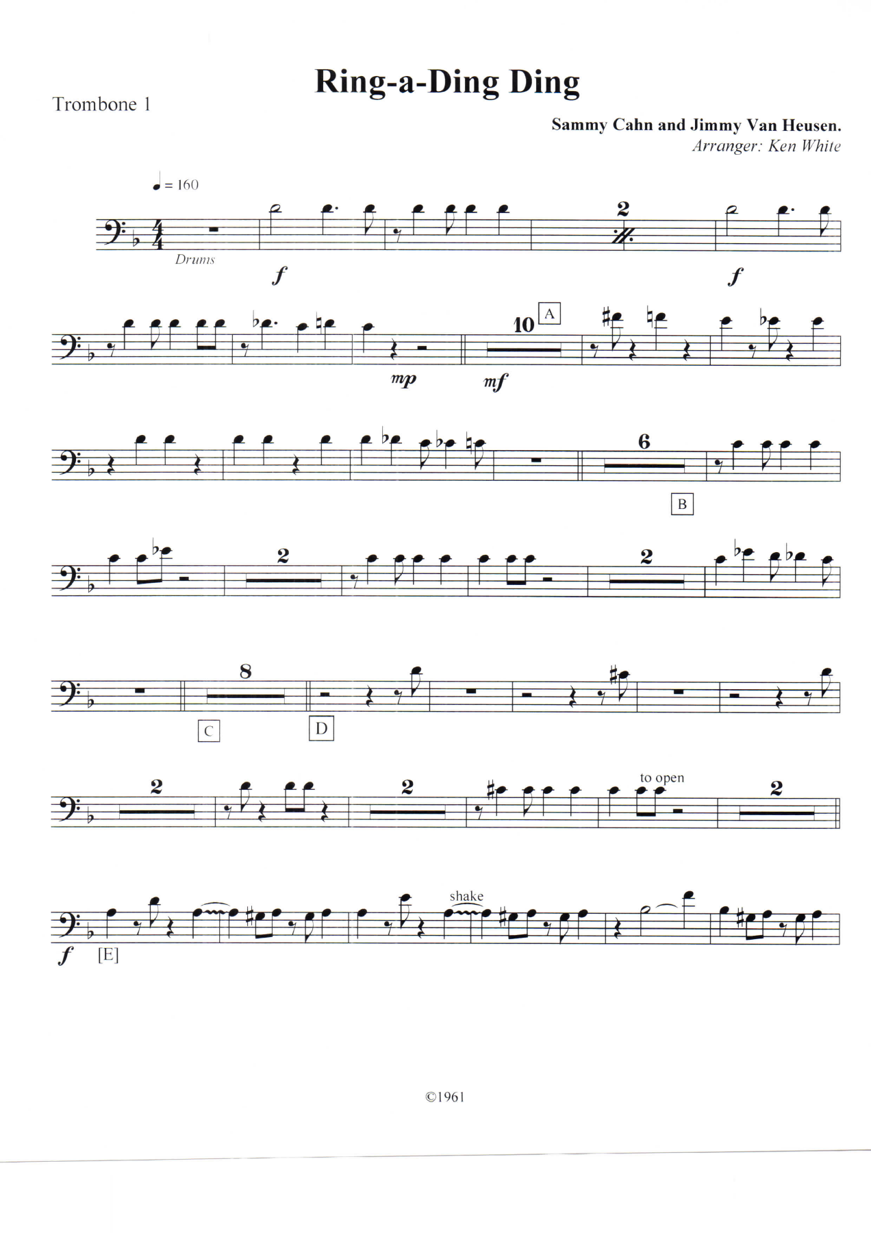 Ring-a-Ding Ding Trombone — sheet music cover (first page)