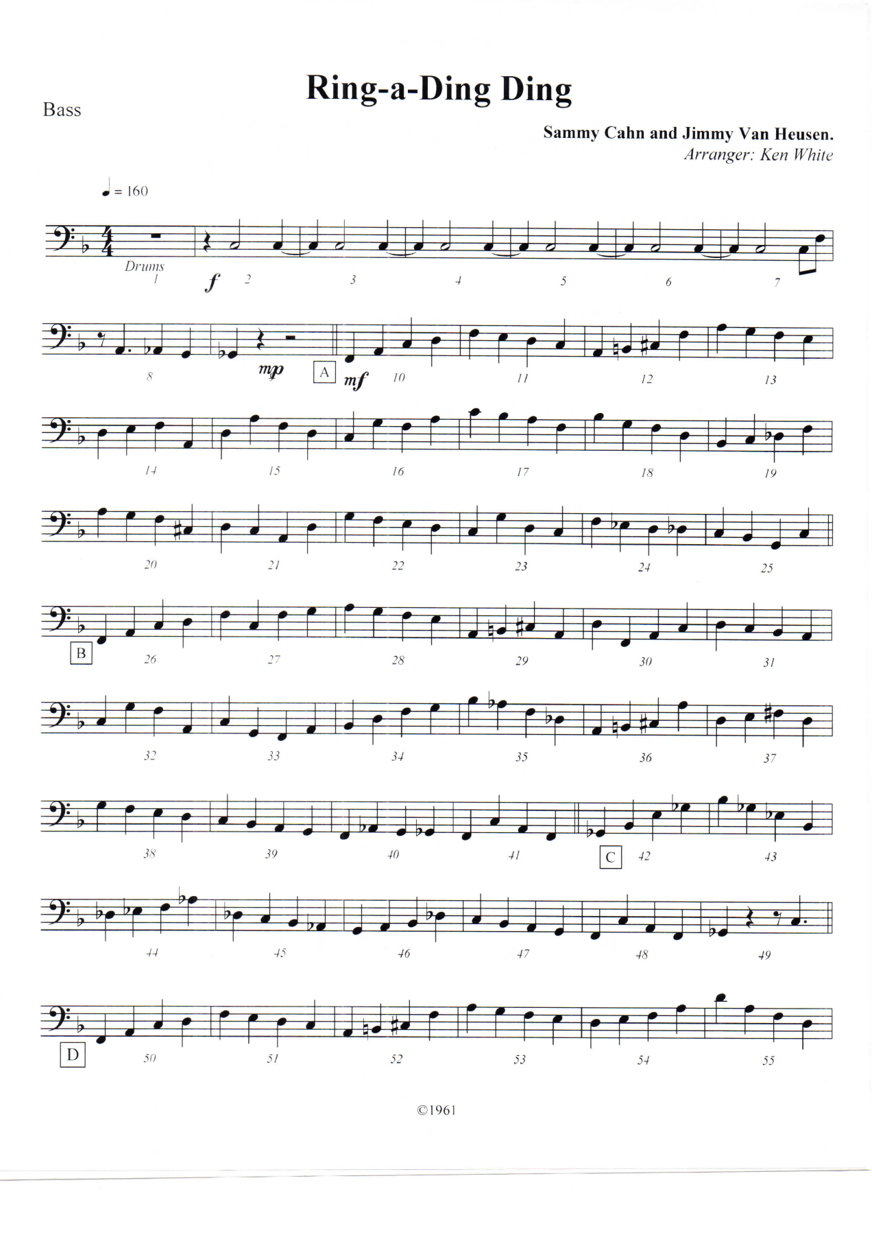 Ring-a-Ding Ding Bass — sheet music preview