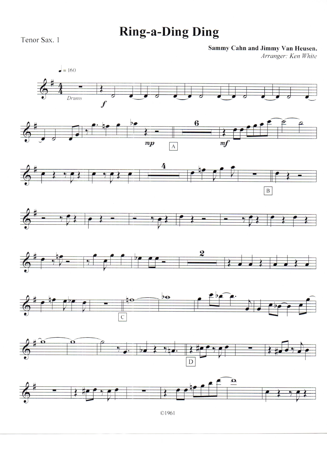 Ring-a-Ding Ding Tenor Sax — sheet music cover (first page)