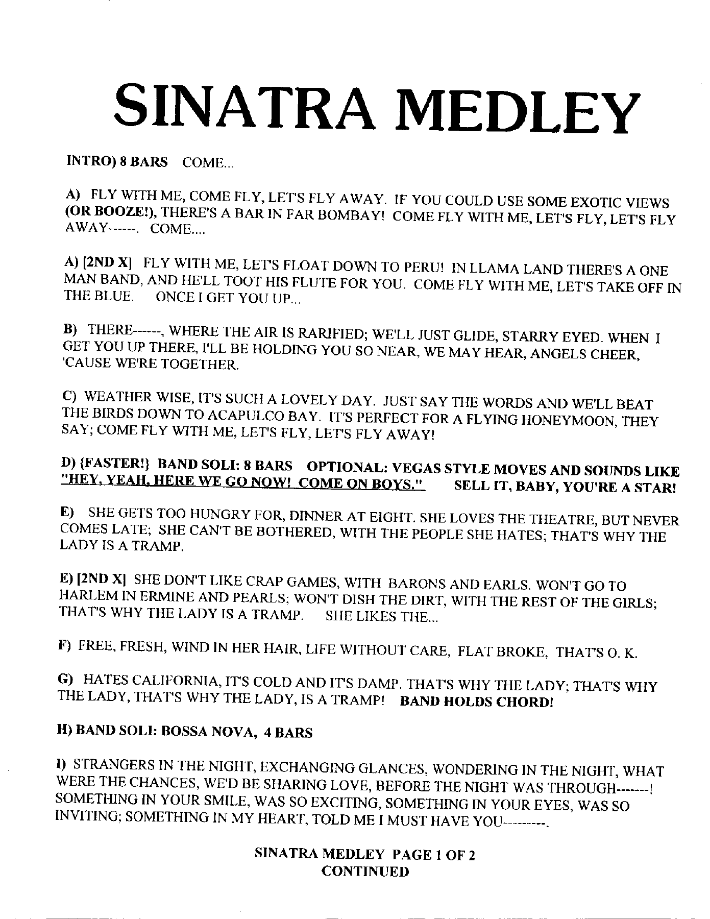 Sinatra Medley — sheet music cover (first page)