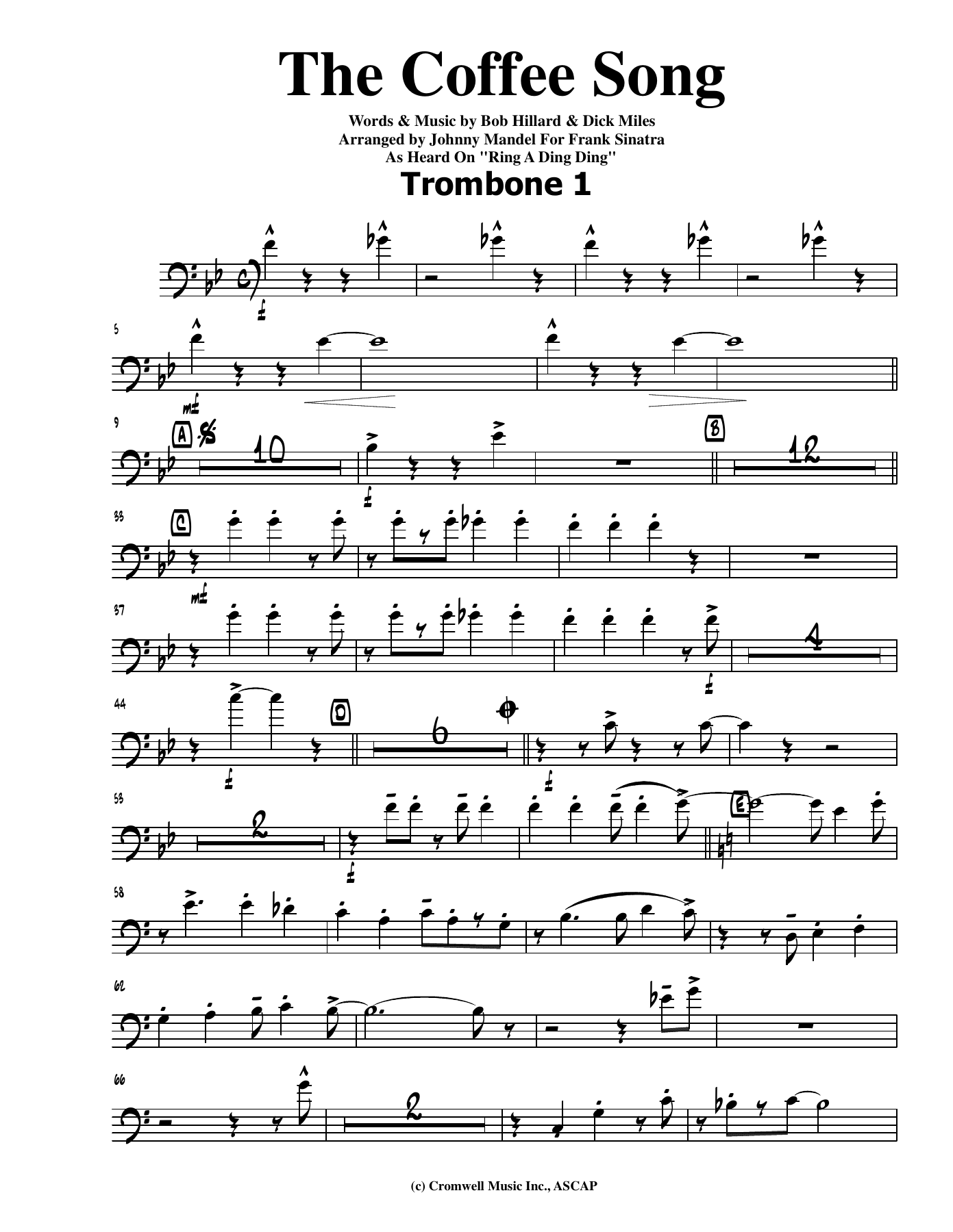 Coffee Song, The - Trombone — sheet music cover (first page)