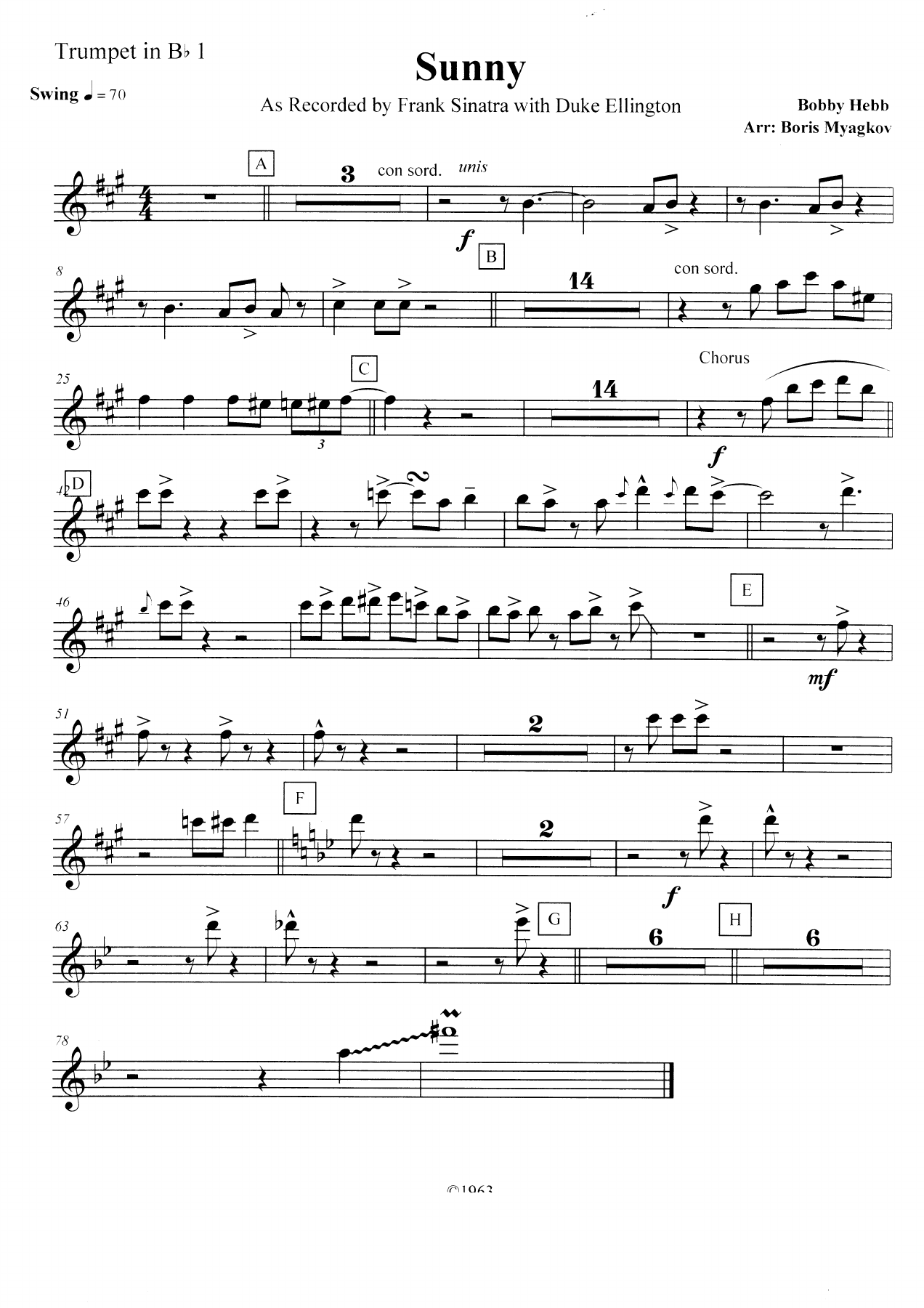 Sunny - Trumpet — big_band_vocal sheet music arranged by Mr. X | Funk