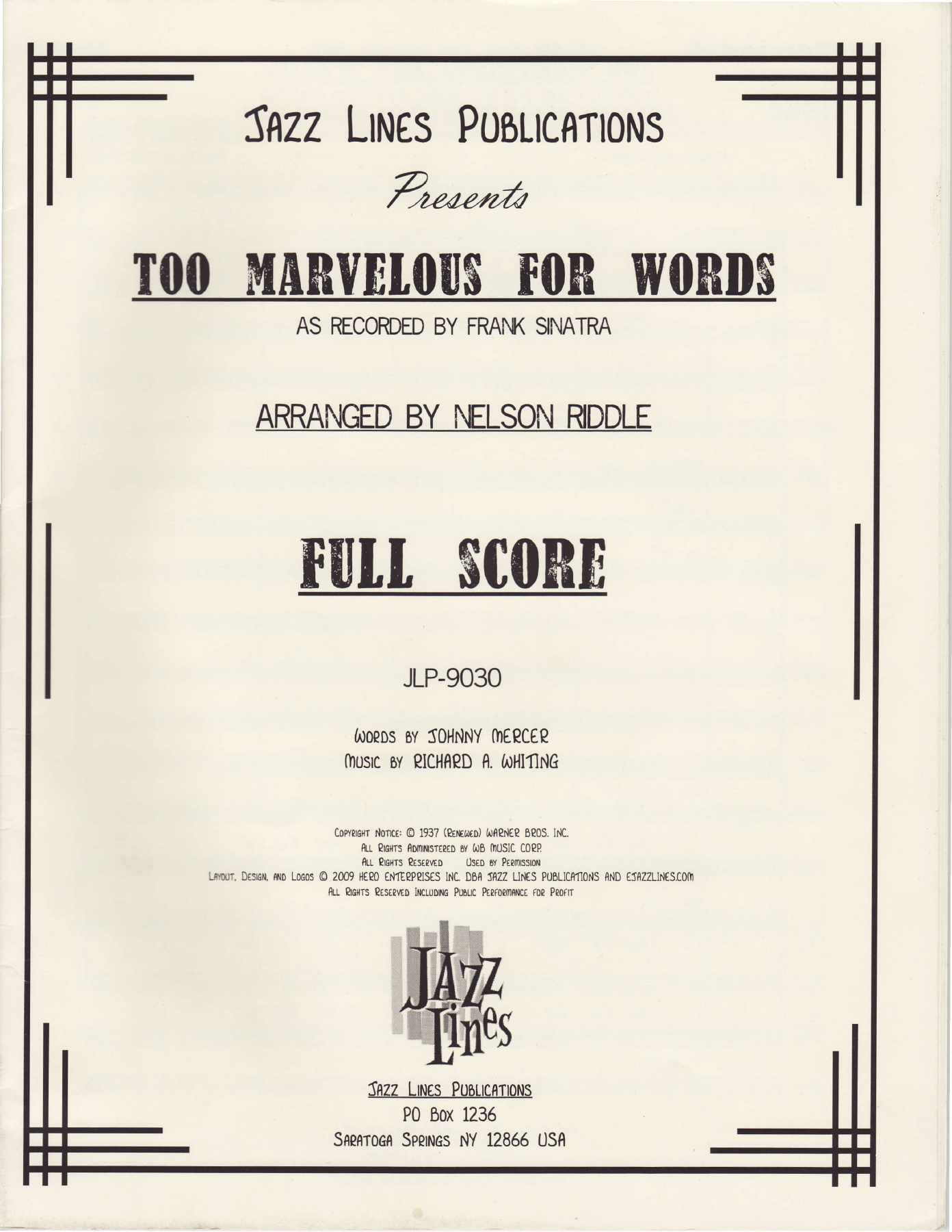 Too Marvelous For Words — sheet music cover (first page)