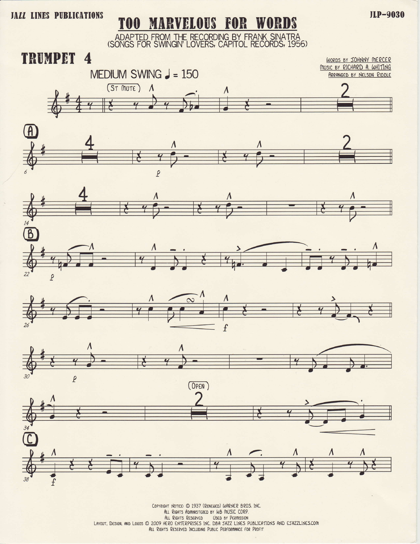 Too Marvelous for Words - Trumpet 4 — page 1