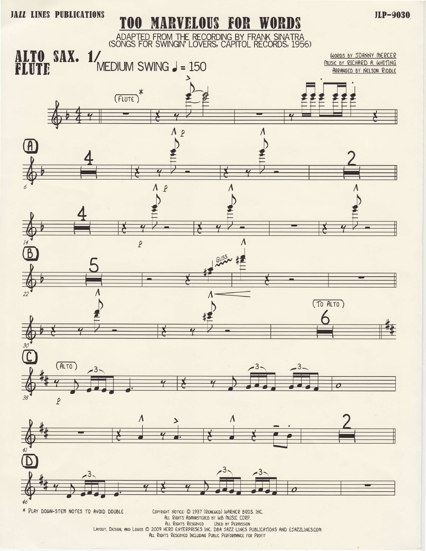 Too Marvelous for Words - Alto — sheet music cover (first page)