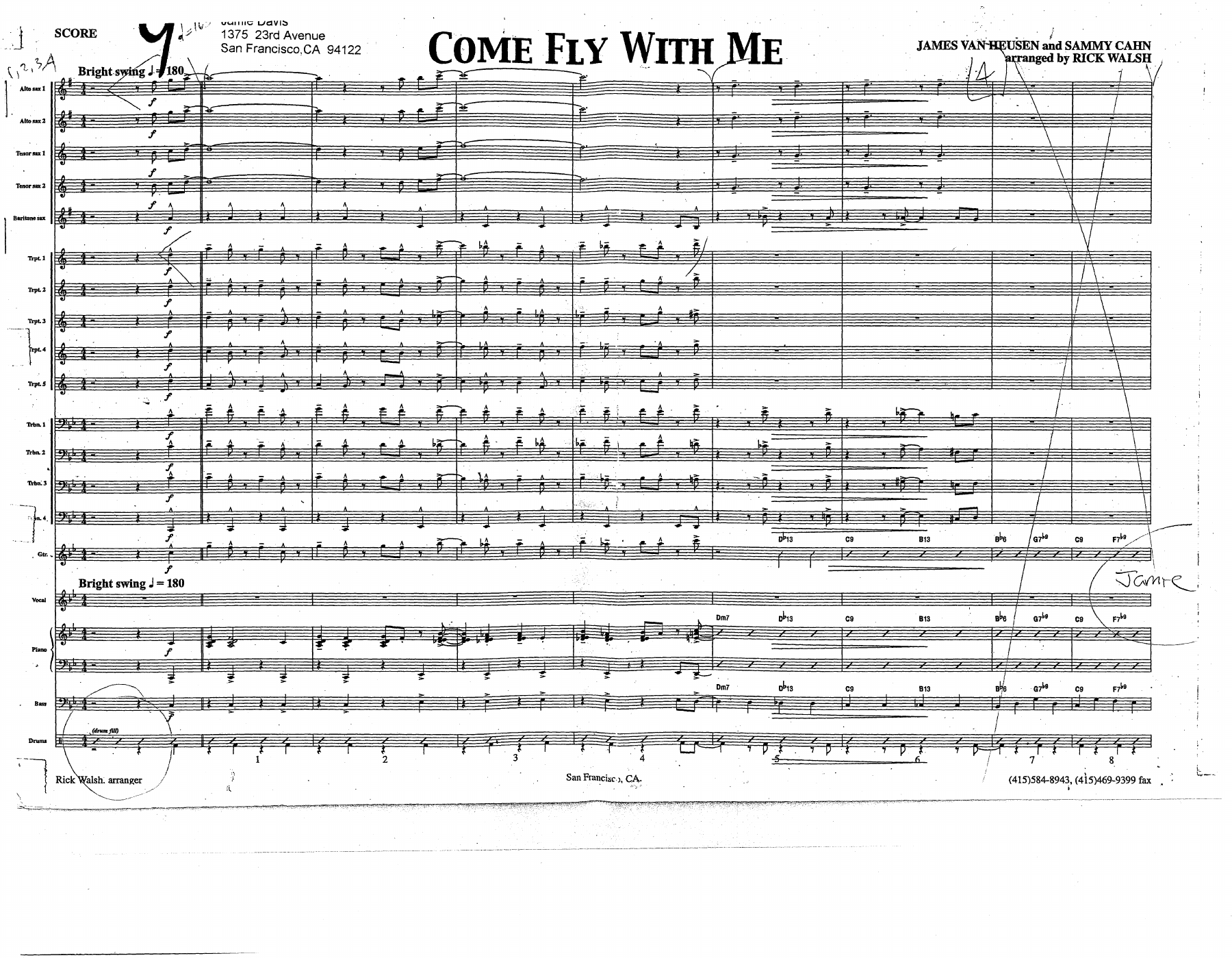 Come Fly - big band — sheet music cover (first page)