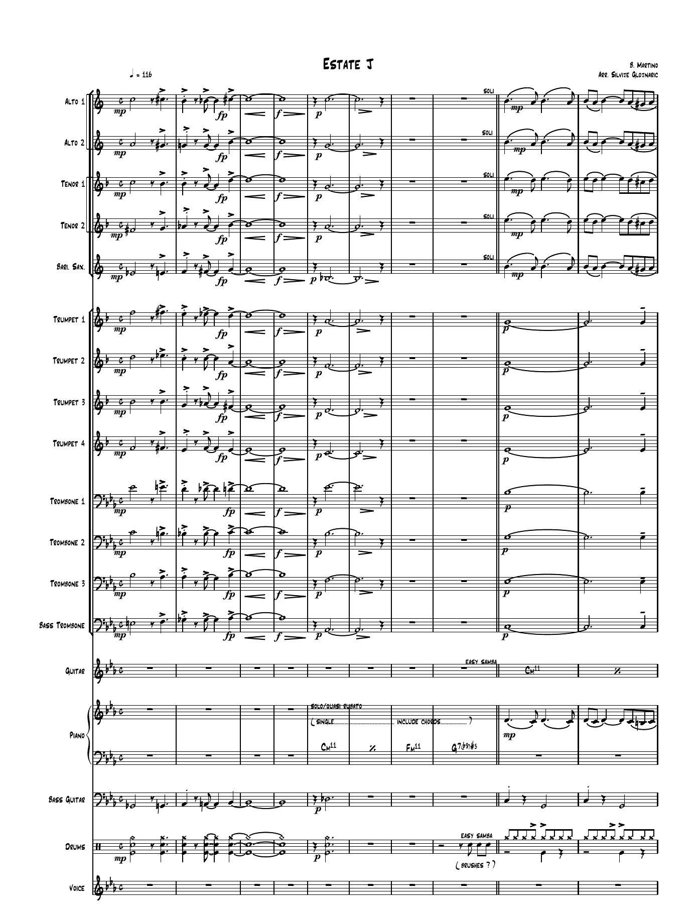 Estate J — big_band_vocal sheet music arranged by Mr. X | Bossa Nova
