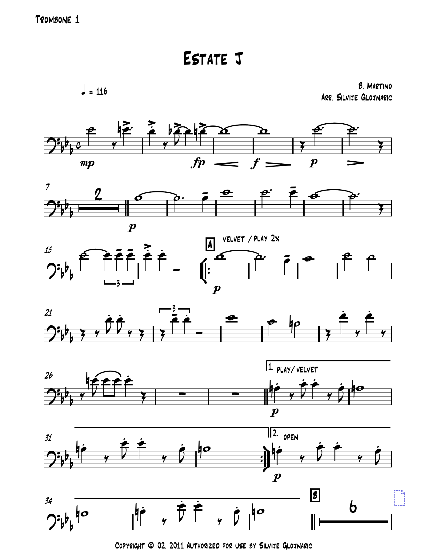 Estate J 01 Trombone — sheet music cover (first page)