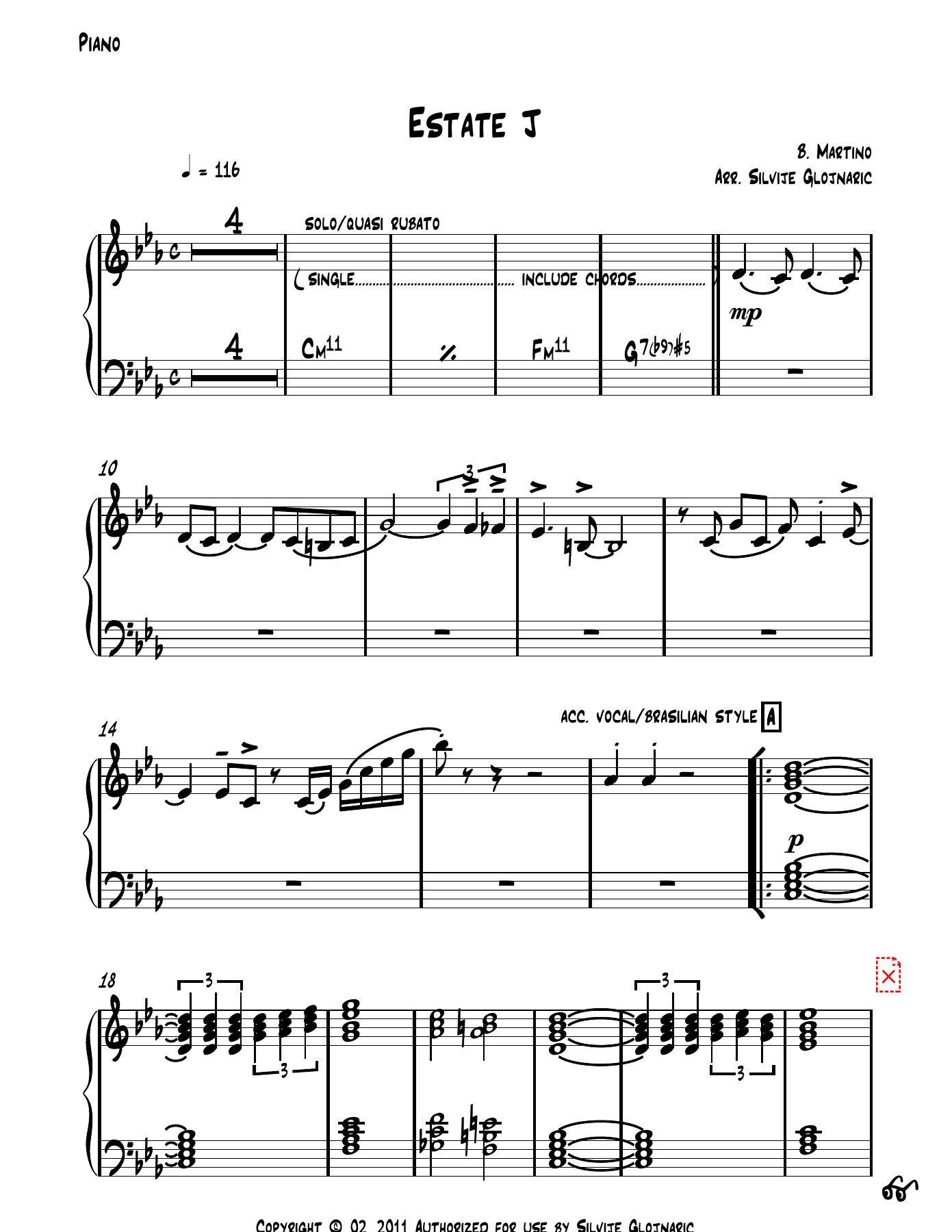 Estate J 01 Piano — sheet music cover (first page)