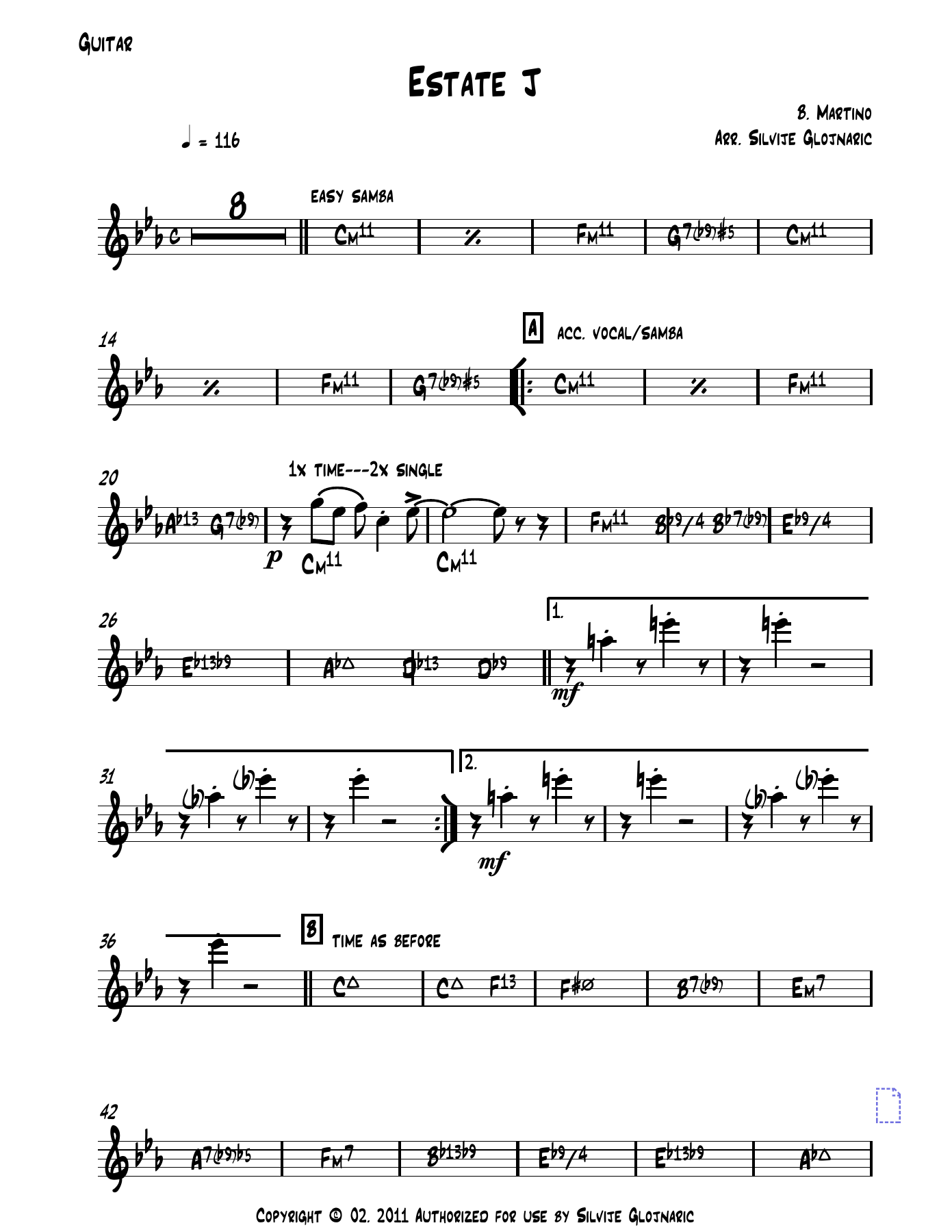 Estate J 01 Guitar — sheet music cover (first page)