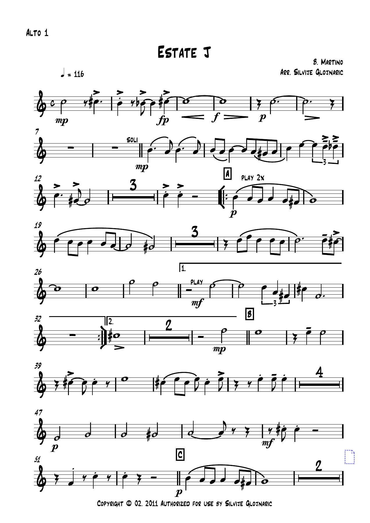 Estate J 01 Alto — sheet music cover (first page)