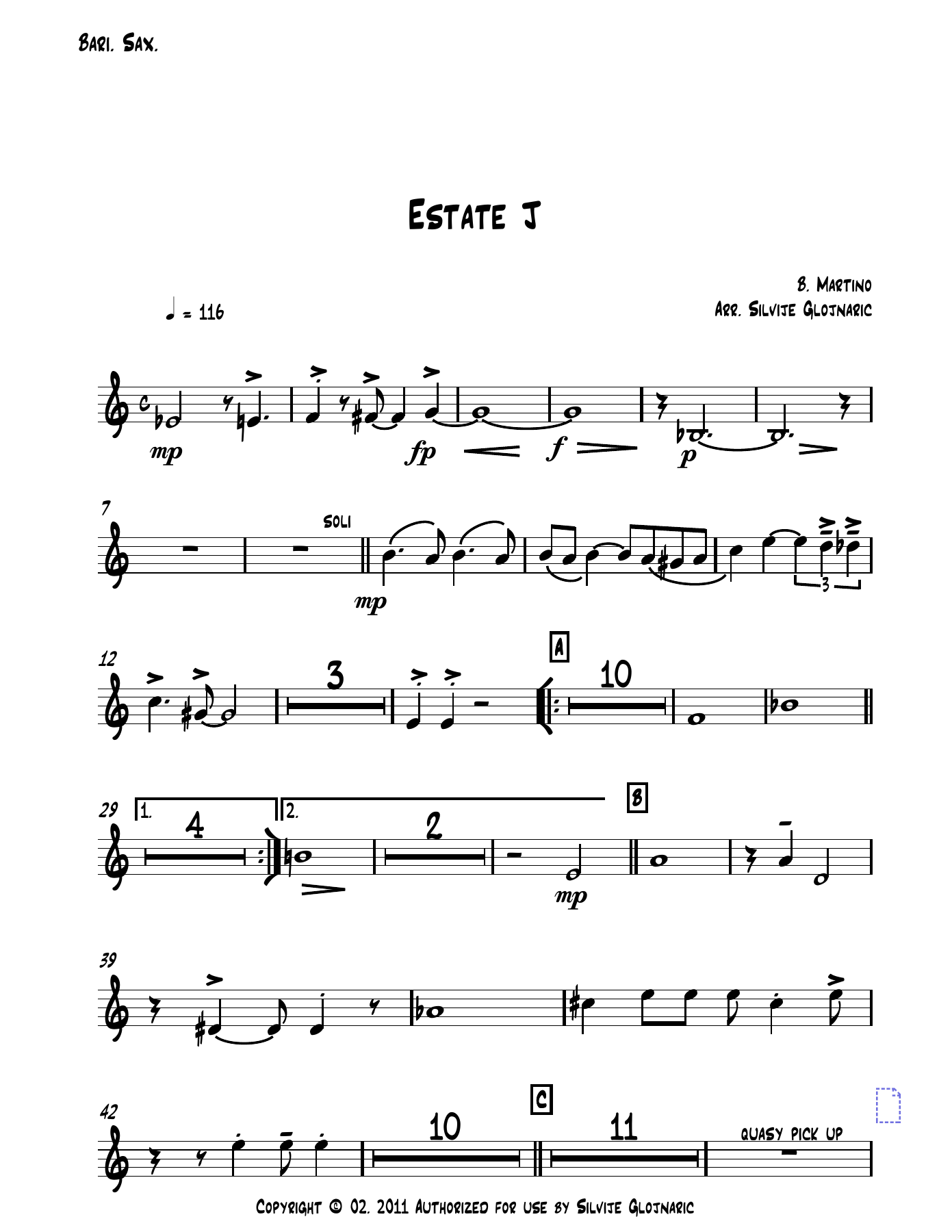 Estate J 01 Bari. Sax. — sheet music cover (first page)